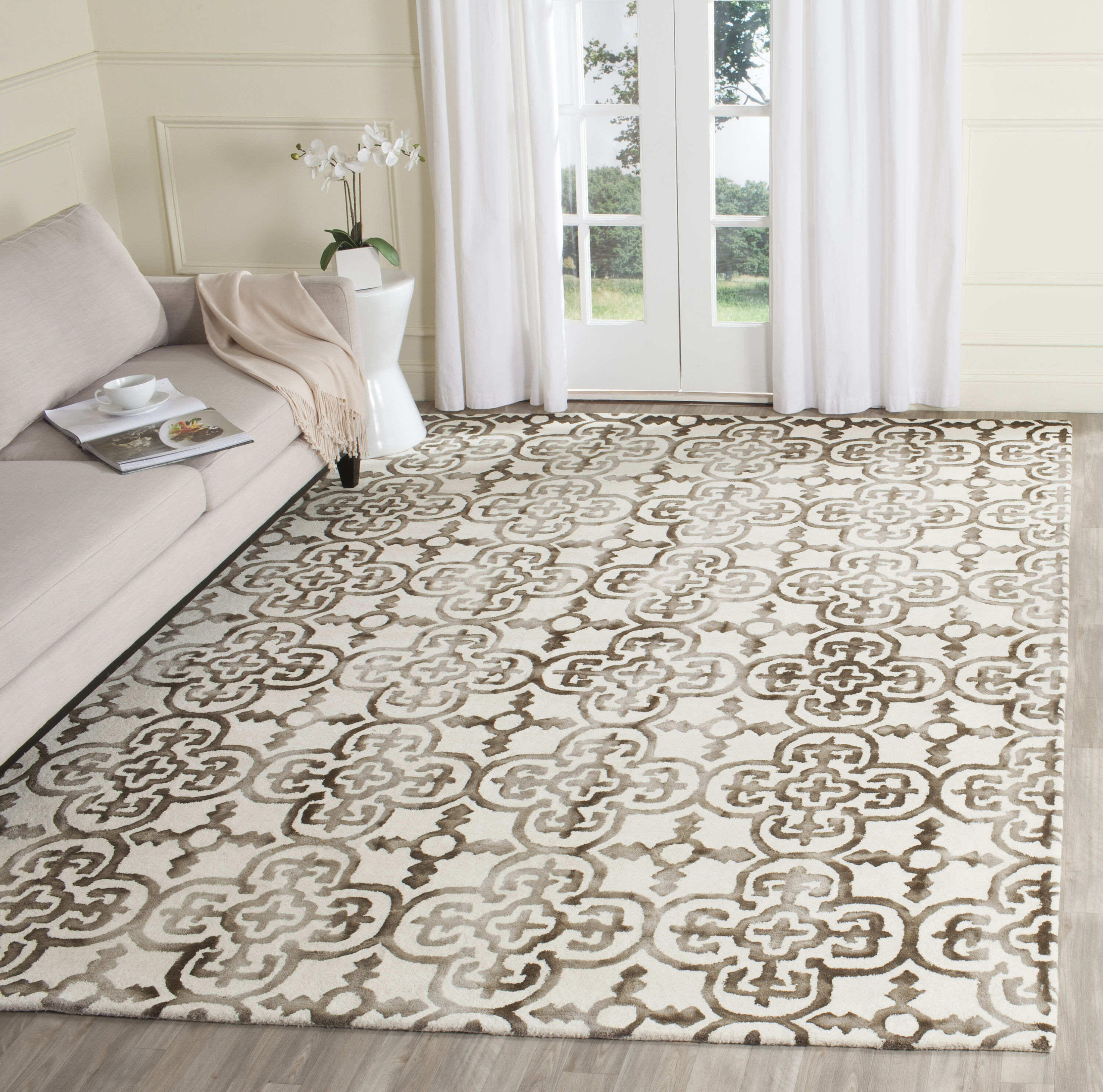  Dip Dye 711 Ivory/Brown Contemporary 9ft x 12ft Large Rectangle Rug