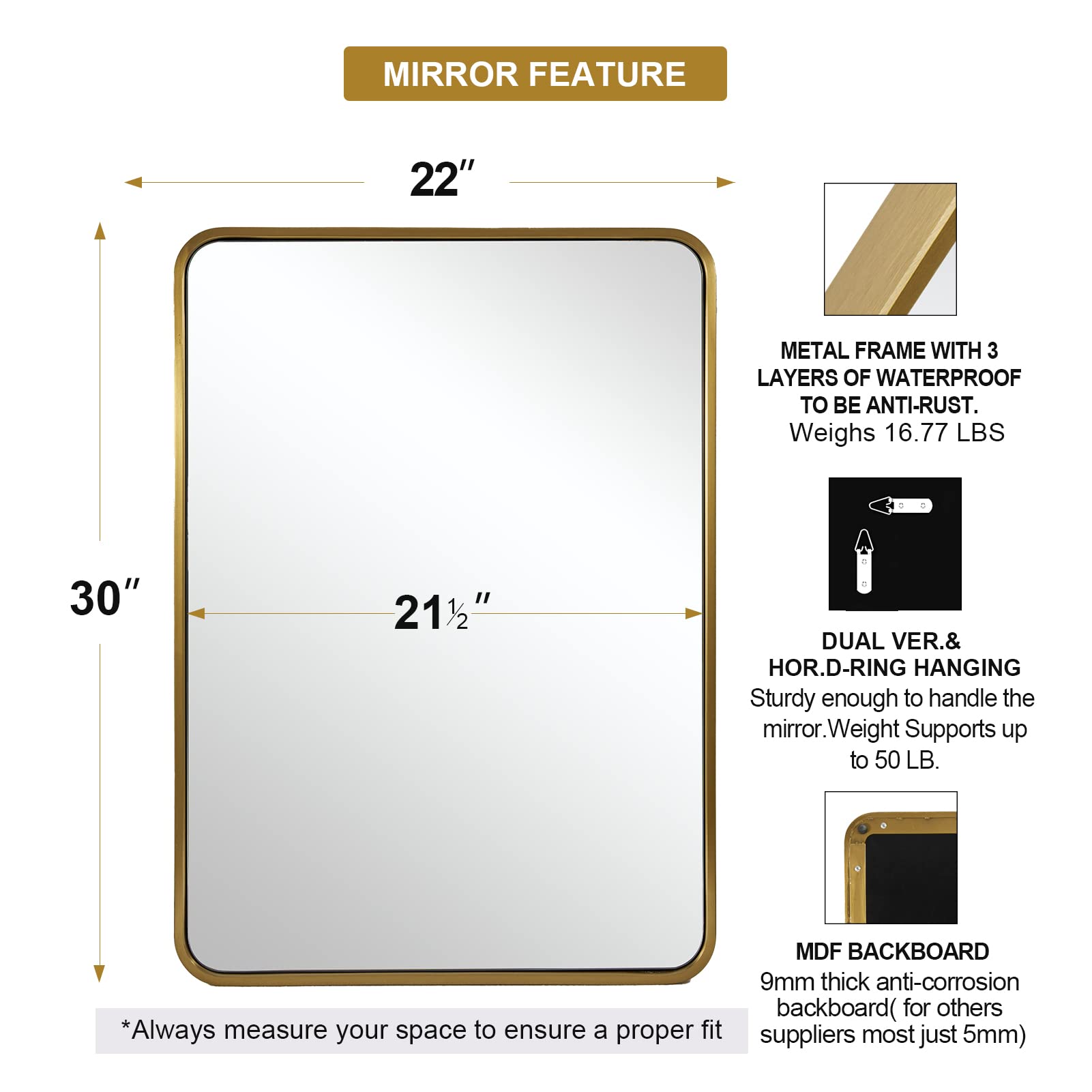 Aoibox LABGEMRD Framed-Bath-Mirrors - View #2