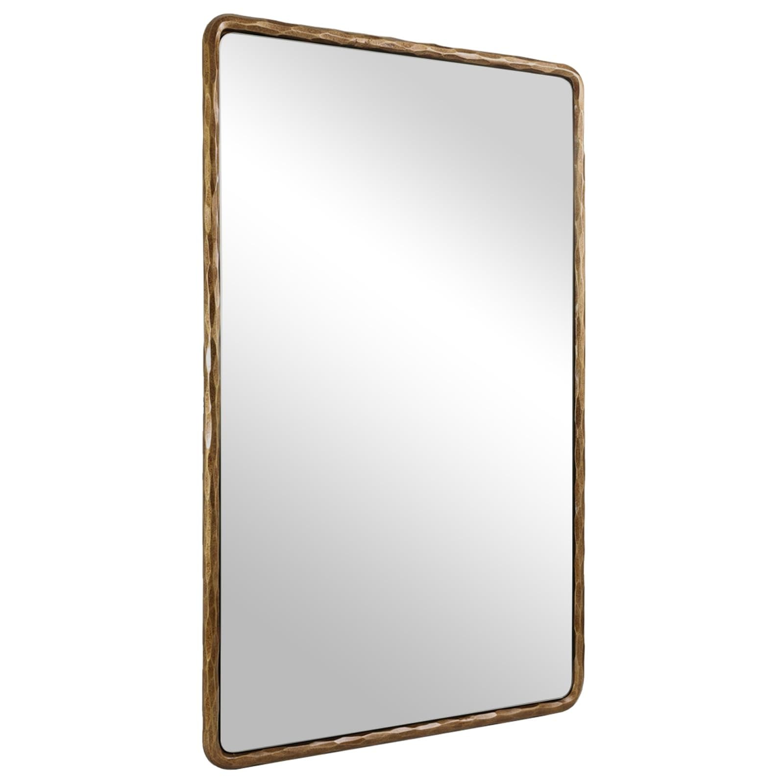 Aoibox -  30 in H x 22 in W Rounded Rectangle Gold Framed Wall Mirror with Hand Forged Solid Stee...