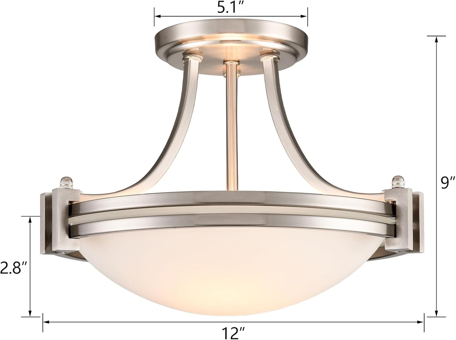 Brushed Nickel Frosted Glass Bowl Ceiling Light