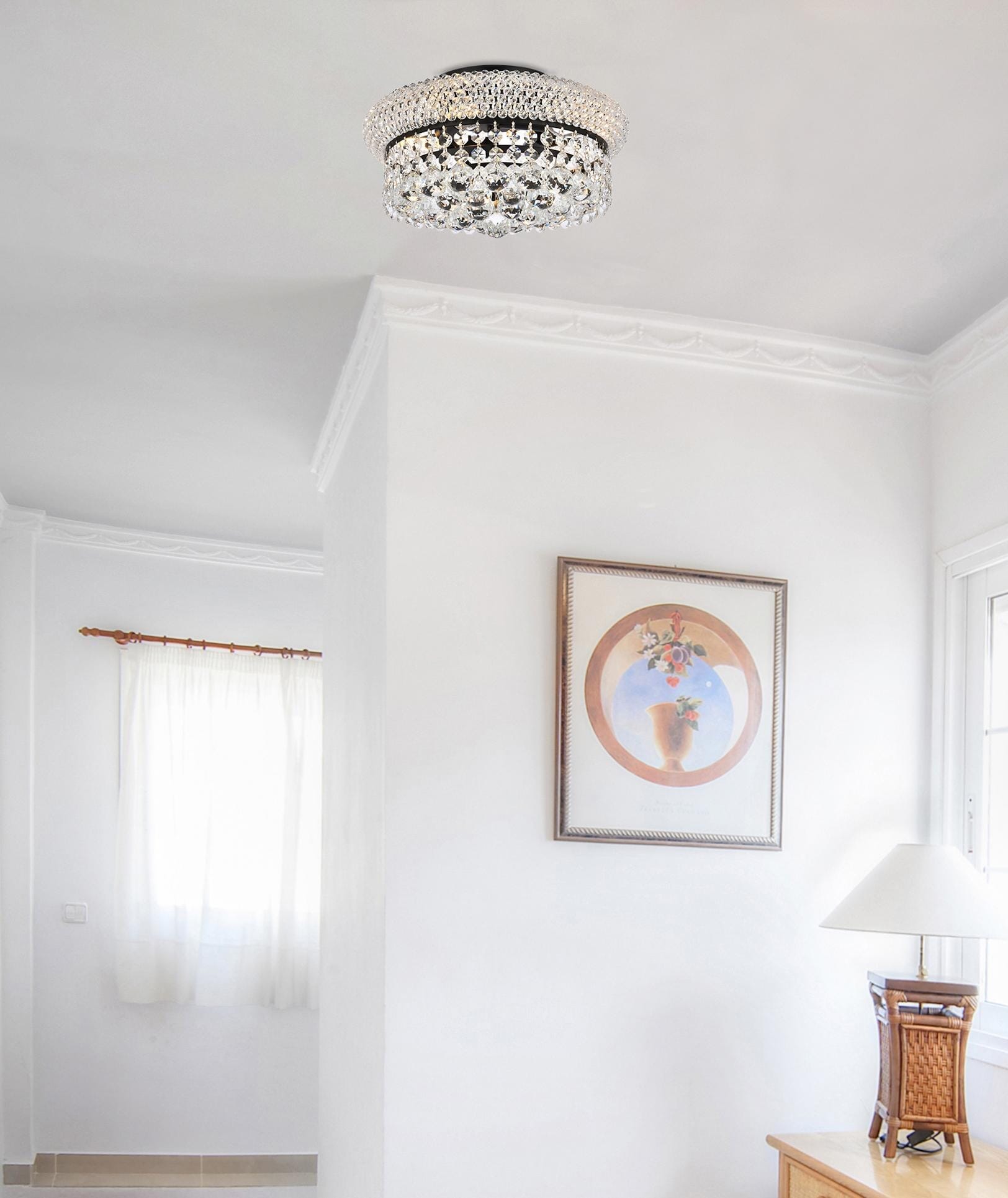 Primo 12-Inch Black and Crystal Flush Mount Light Fixture