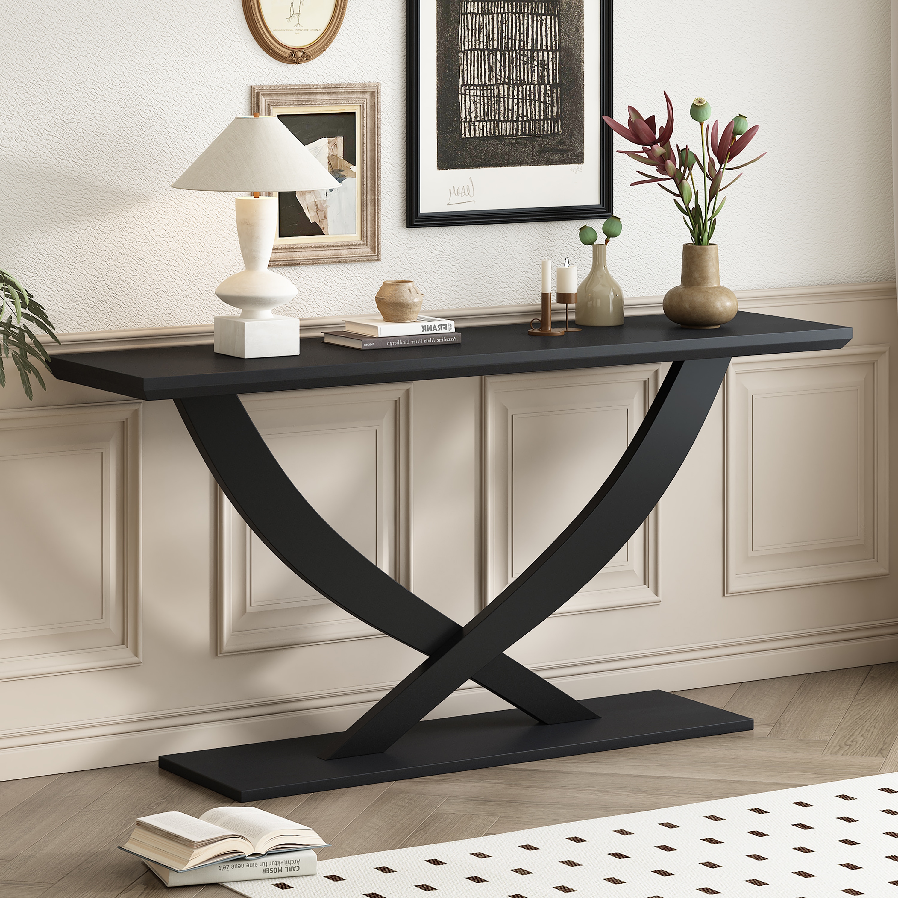 Christopher Knight Home 322176 Mirod  Modern Rustic Console Table with Cross Leg Design for Living Room and Bedroom-Black