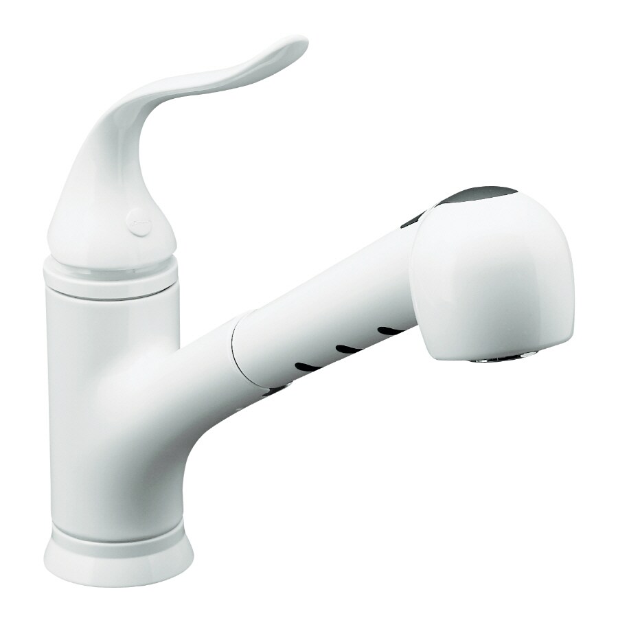 KOHLER 15160-0 Coralais White Single Handle Pull-out Kitchen Faucet with Deck Plate