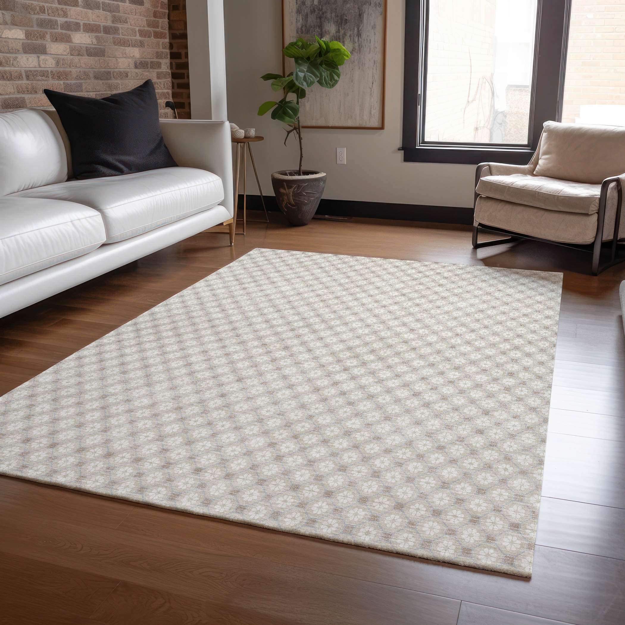 Addison Rugs ACN1428BG5X8 Chantille ACN1428BG 5 x 7 (ft) Polyester Beige Rectangular Indoor/Outdoor Geometric Machine washable Area rug