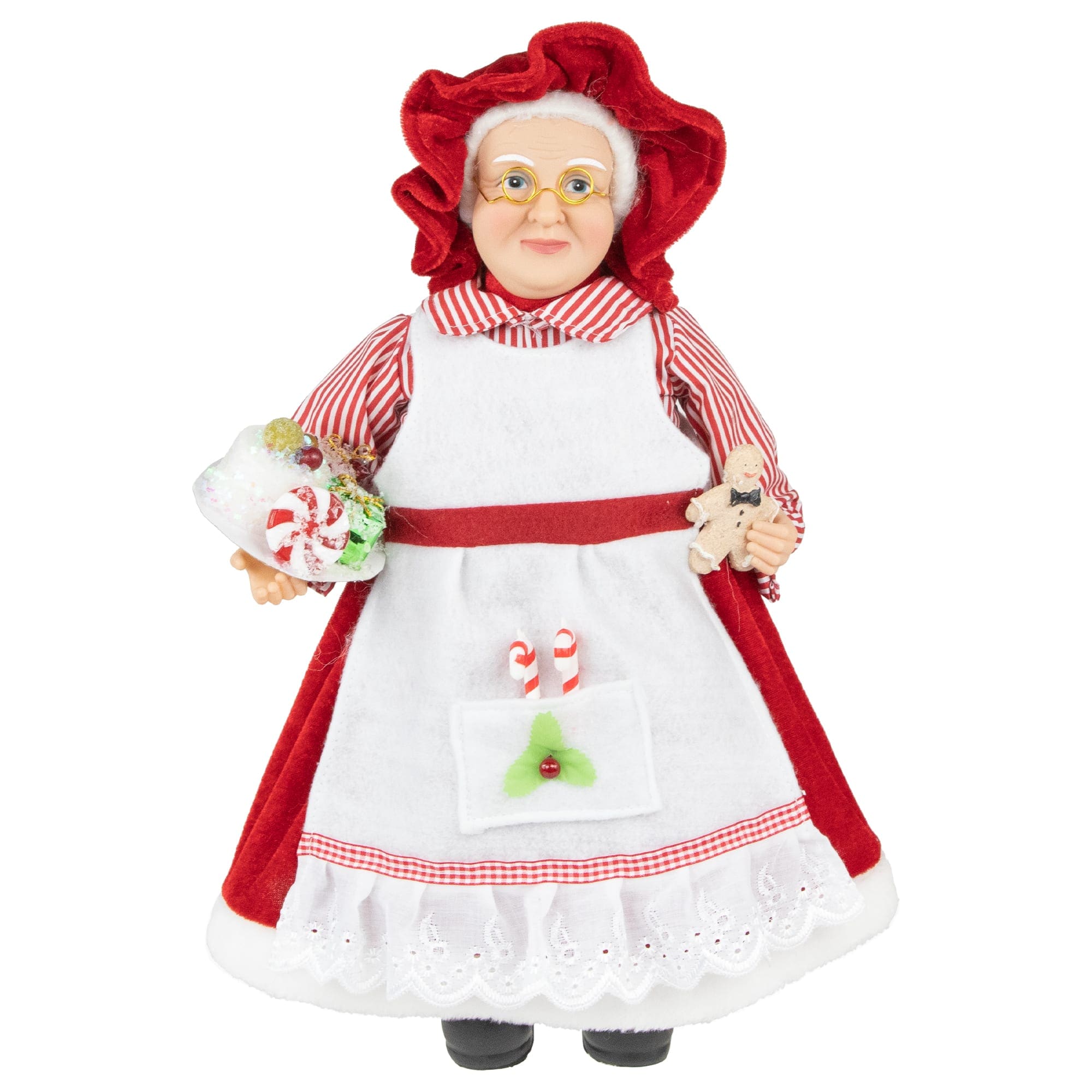 Northlight 16 inch Chef Mrs Claus with Cake and Gingerbread Man Christmas Figure