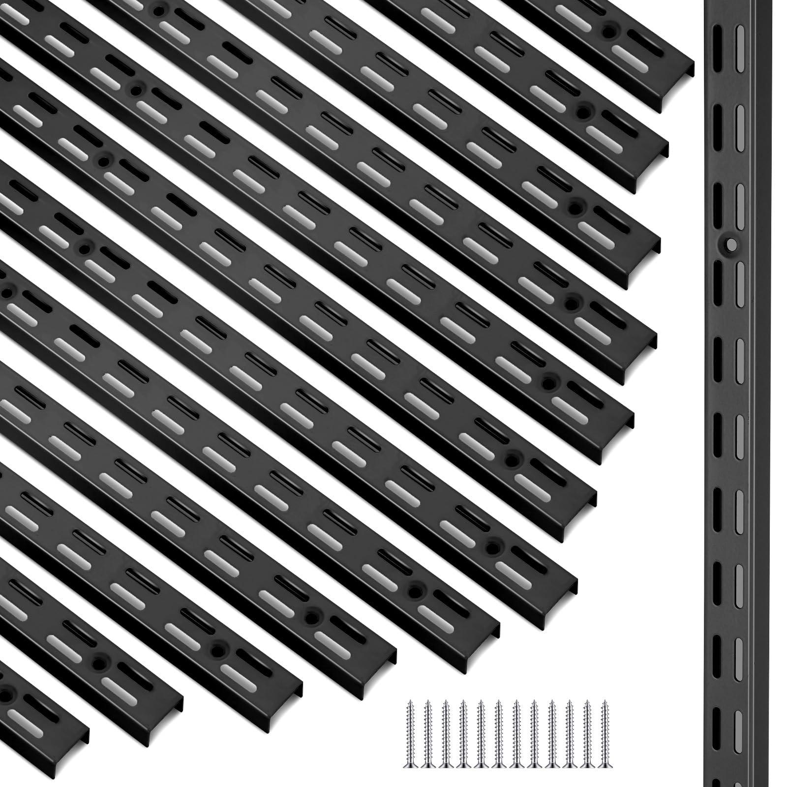 KIWDZFU  12 Pack 47.5 Inch Dual Track Upright Wall Shelving System Shelf Bracket Twin Slot Shelf Rail Dual Track Upright Heavy Duty Support