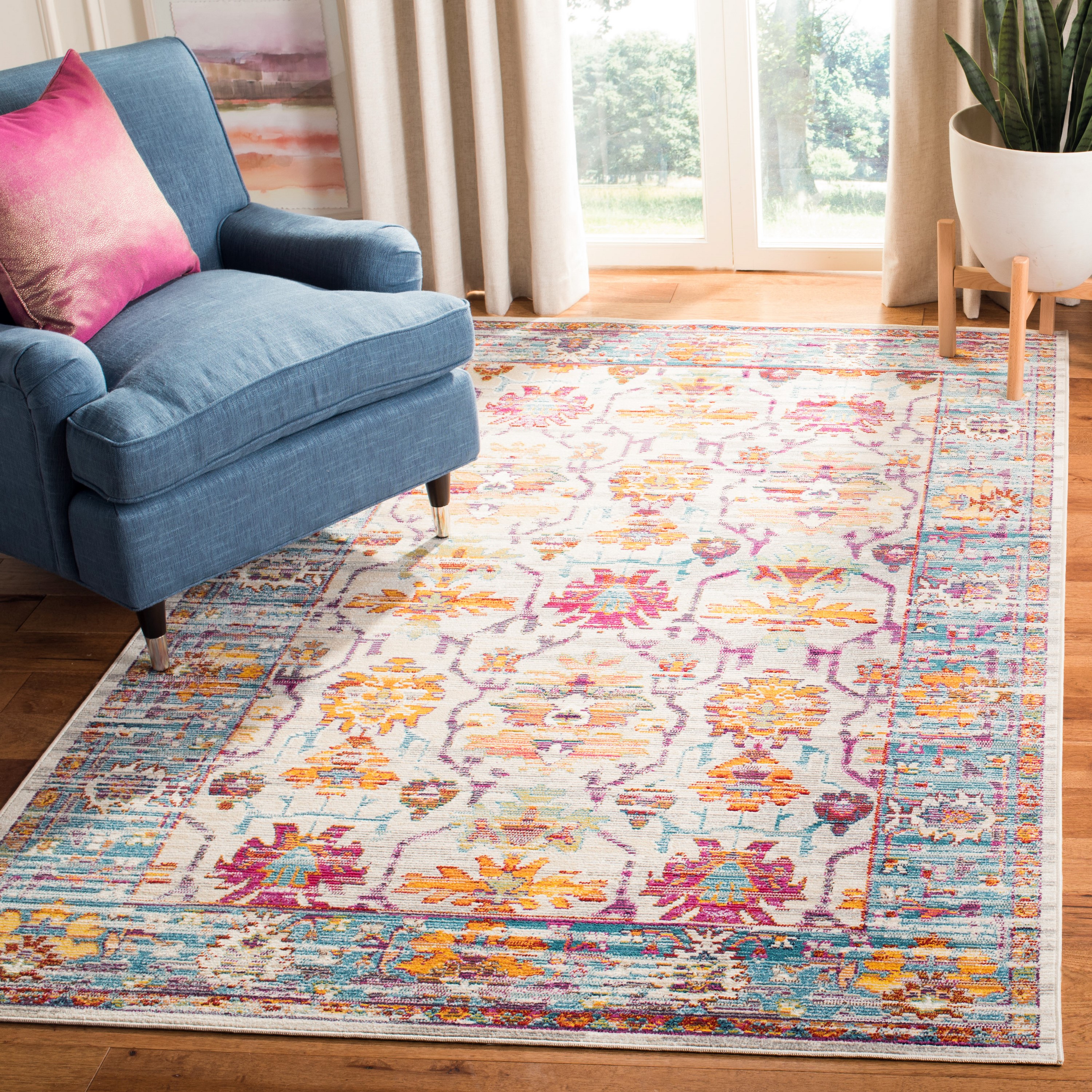 Safavieh Crystal Thomas 3 x 5 Cream/Teal Indoor Distressed/Overdyed Vintage Throw Rug