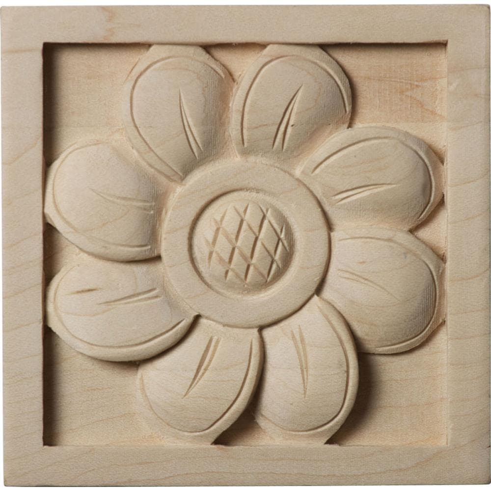 Ekena Millwork ROS03X03X00SFAL Small Sunflower 3.0-in x 3.0-in Unfinished Alder Square Rosette