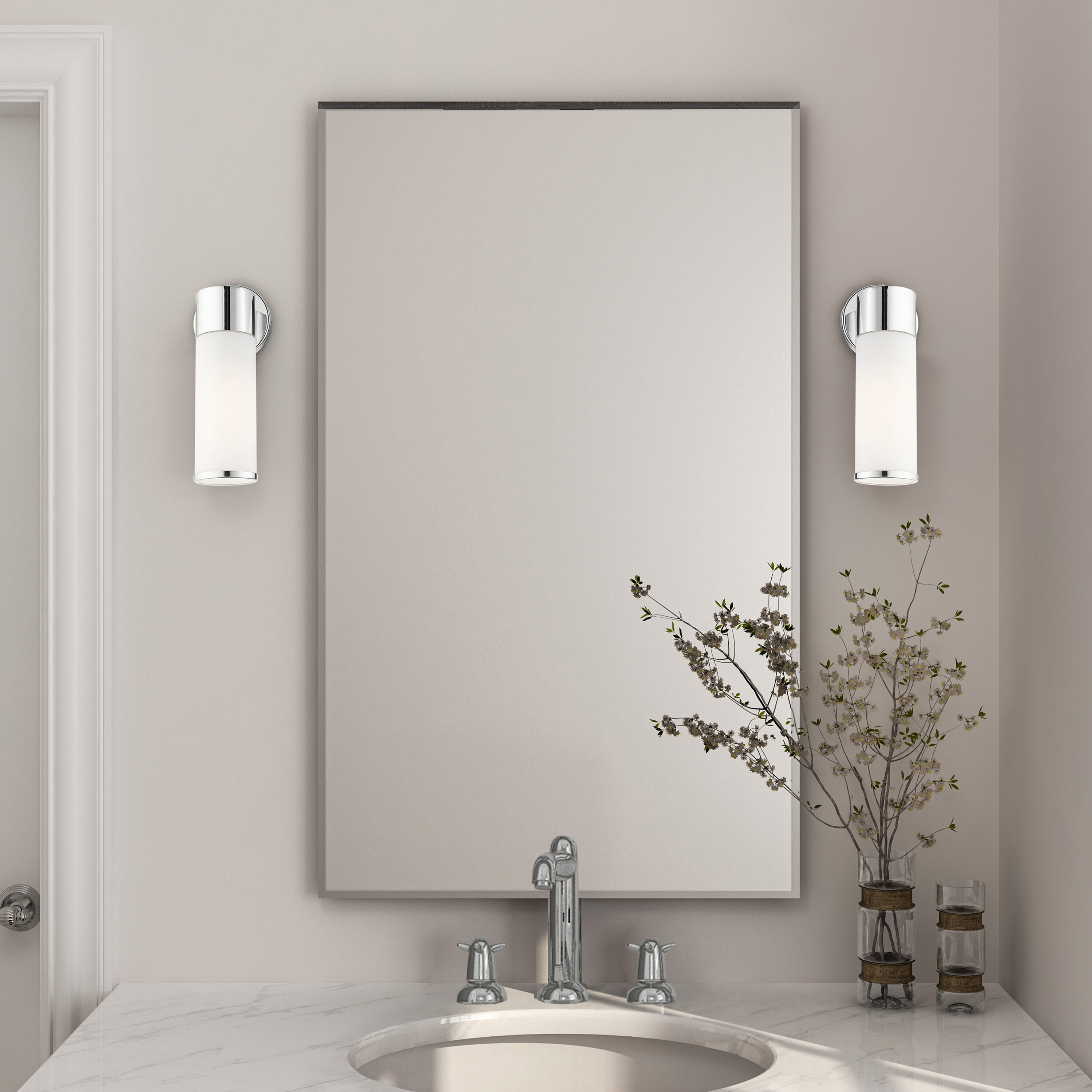 Polished Chrome Steel Wall Sconce with Opal Glass Shade