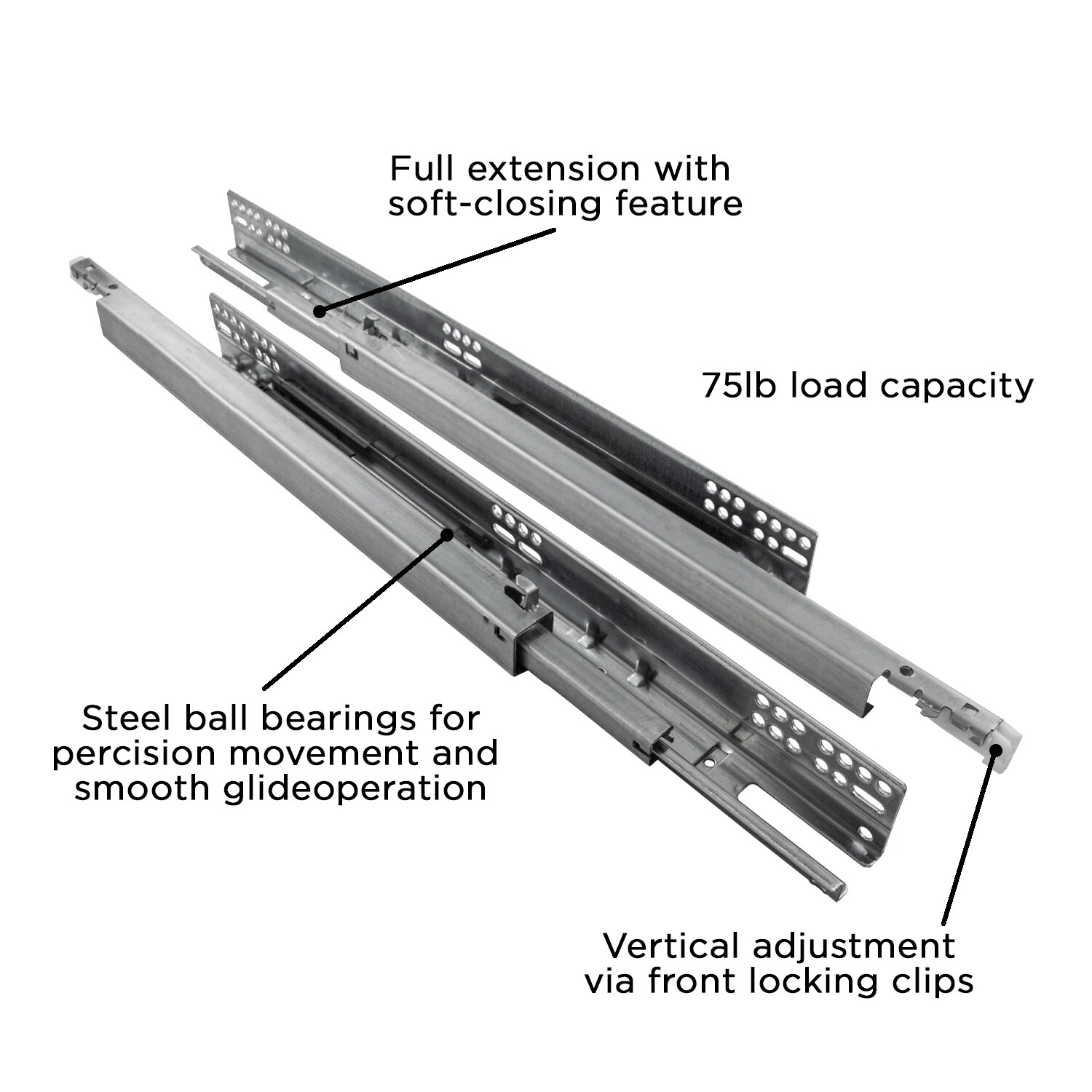 Hickory Hardware 21in Full Extension Soft Close Undermount Mount 75lb