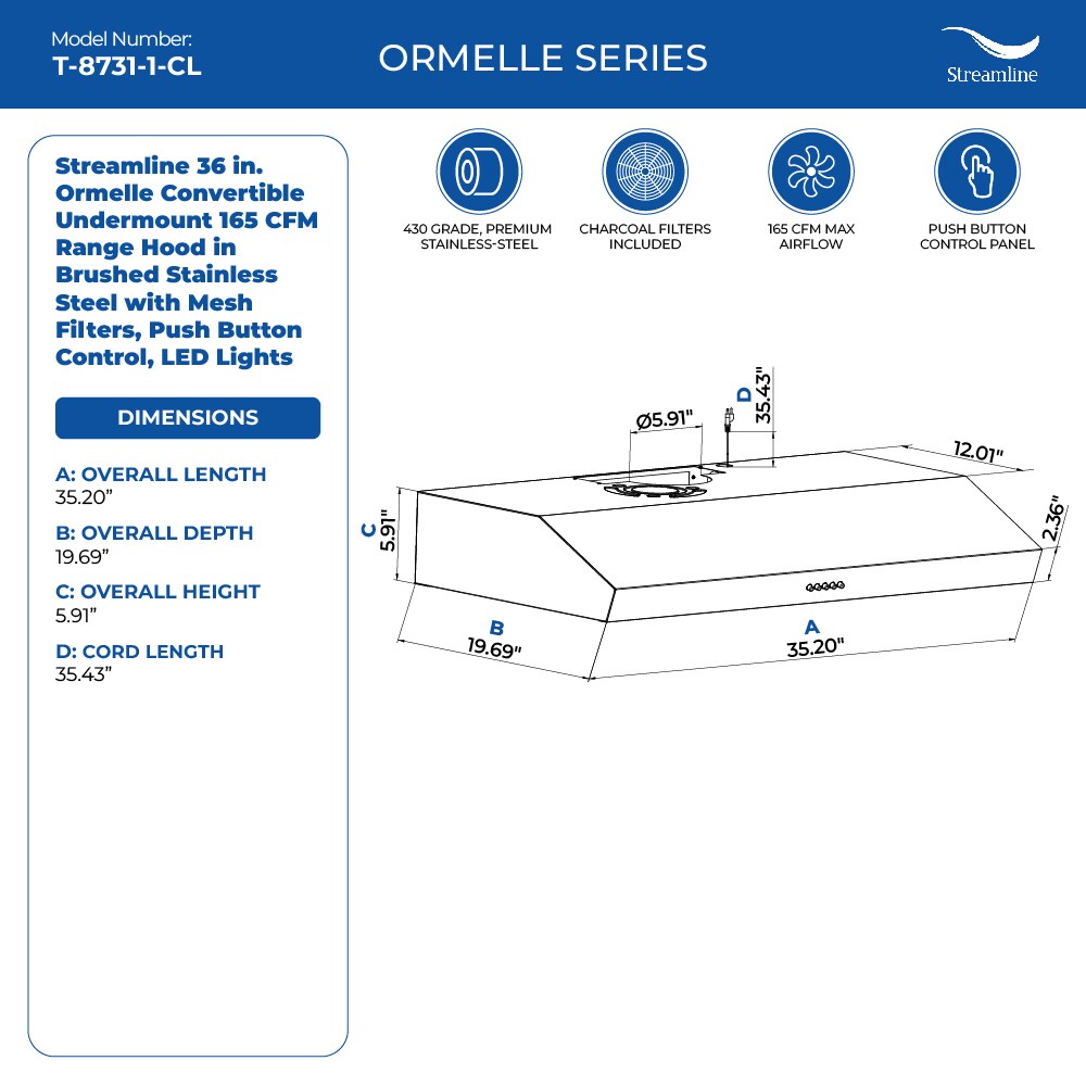 Streamline T-8731-1-CL Undercabinet-Range-Hoods - View #8