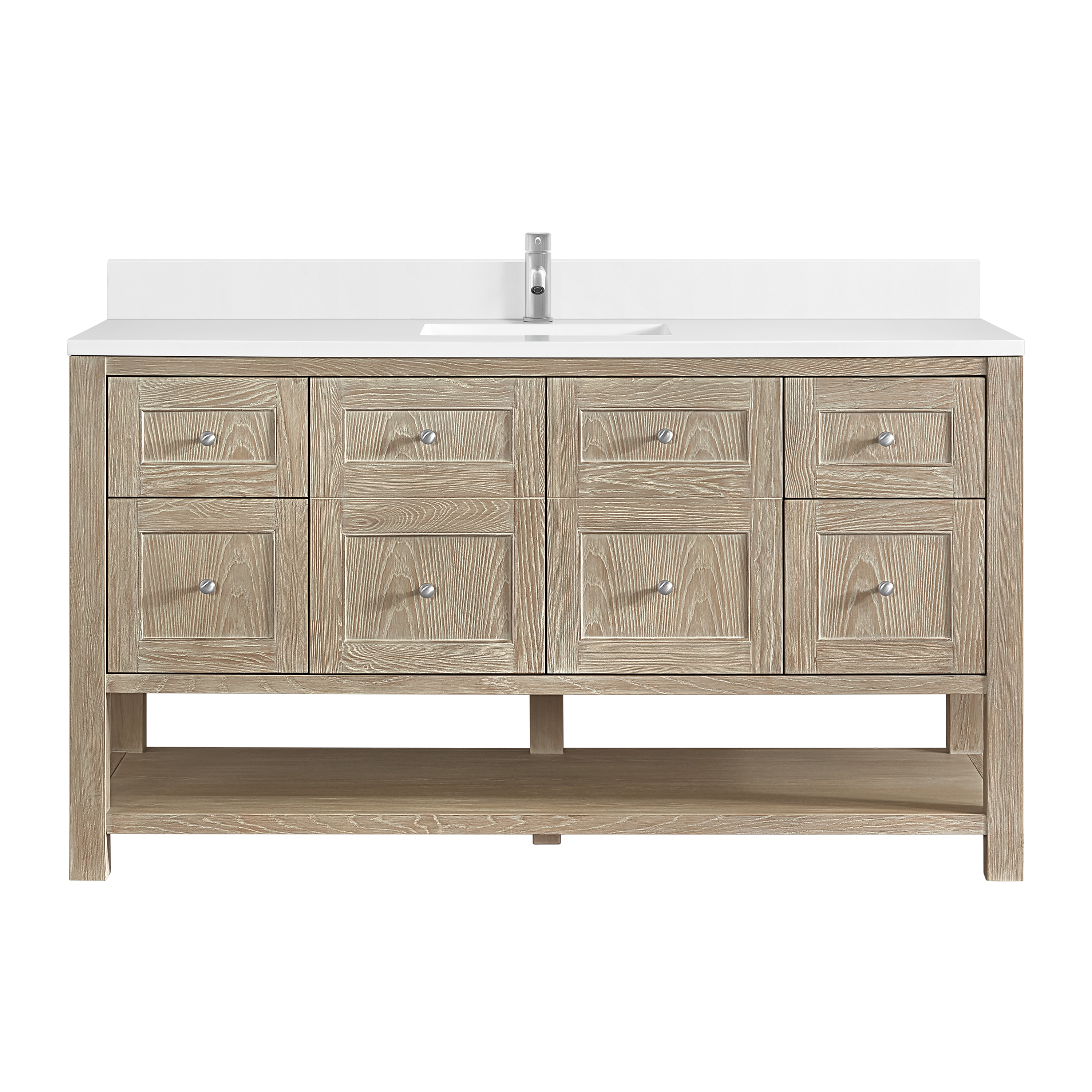 James Martin Vanities 330-V60S-WWO-1WZ Breckenridge 60-in Whitewashed Oak Undermount Single Sink Bathroom Vanity with White Zeus Quartz Top