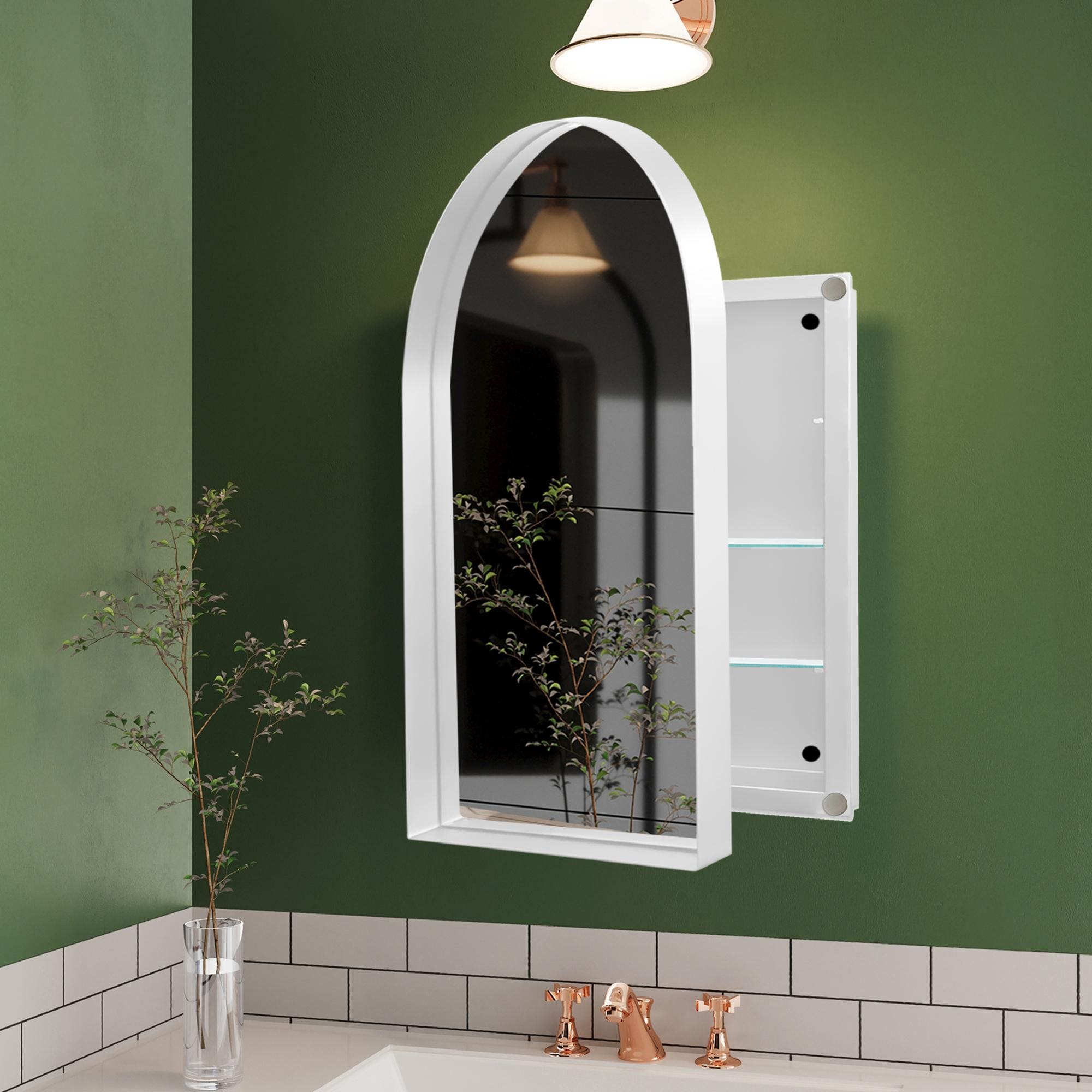 Bayfeve BF-2407-MIR 24-Inches x 36-Inches Surface/Recessed Mount White Mirrored Arched Soft Close Medicine Cabinet