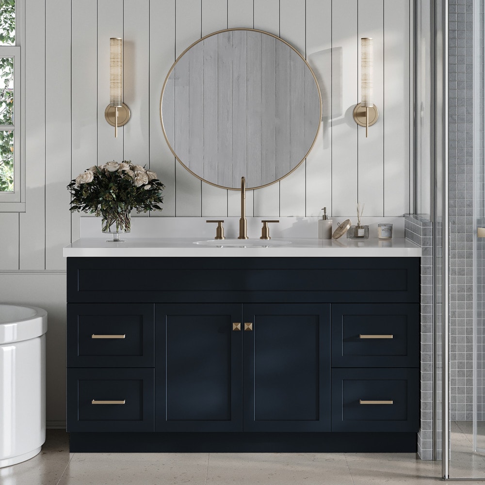 ARIEL F061SWQOVOMNB Hamlet 61-in Midnight Blue Undermount Single sink Bathroom Vanity with Pure White Quartz Quartz Top