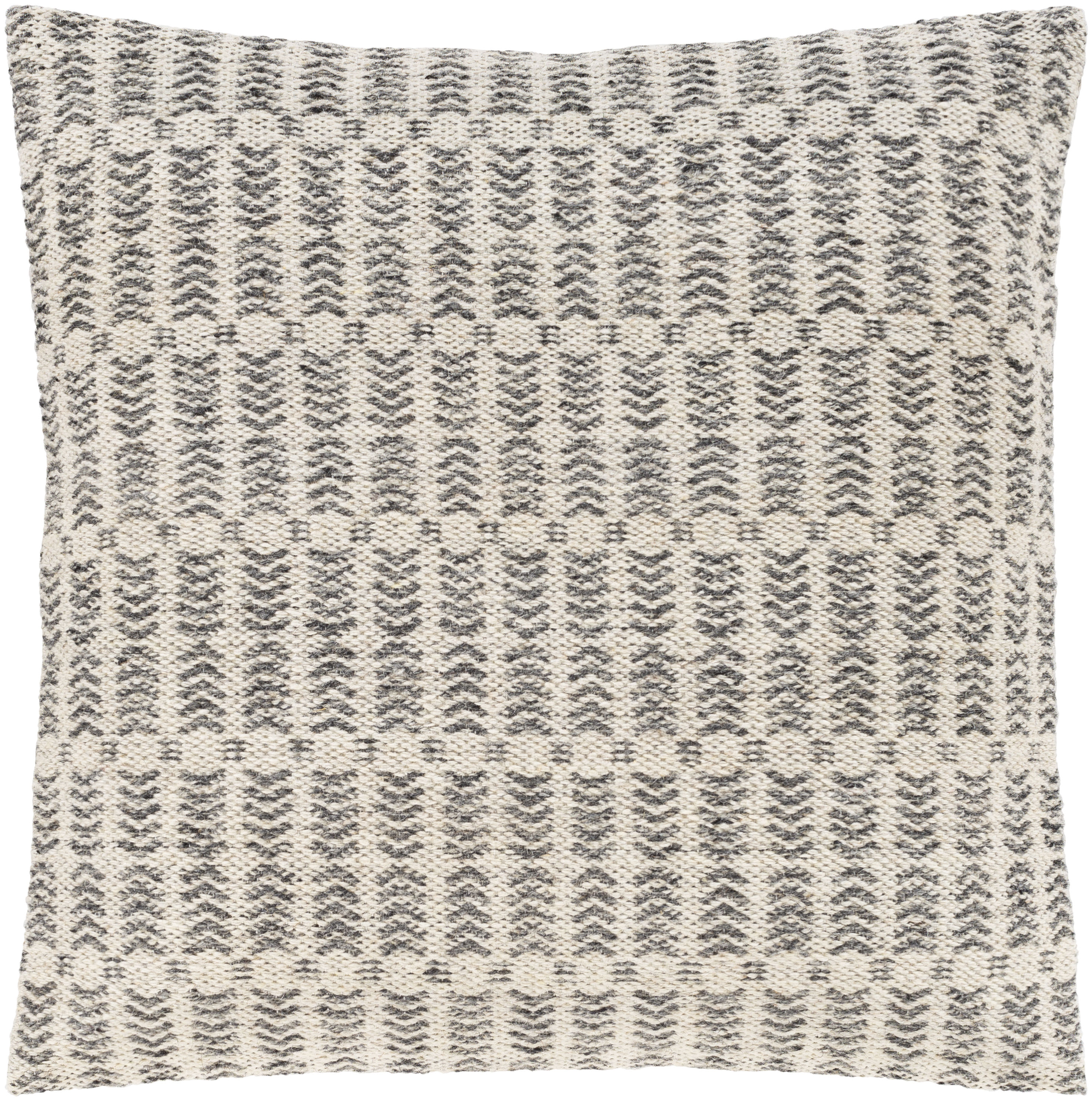 Charcoal and Ivory Geometric Wool Cotton Throw Pillow