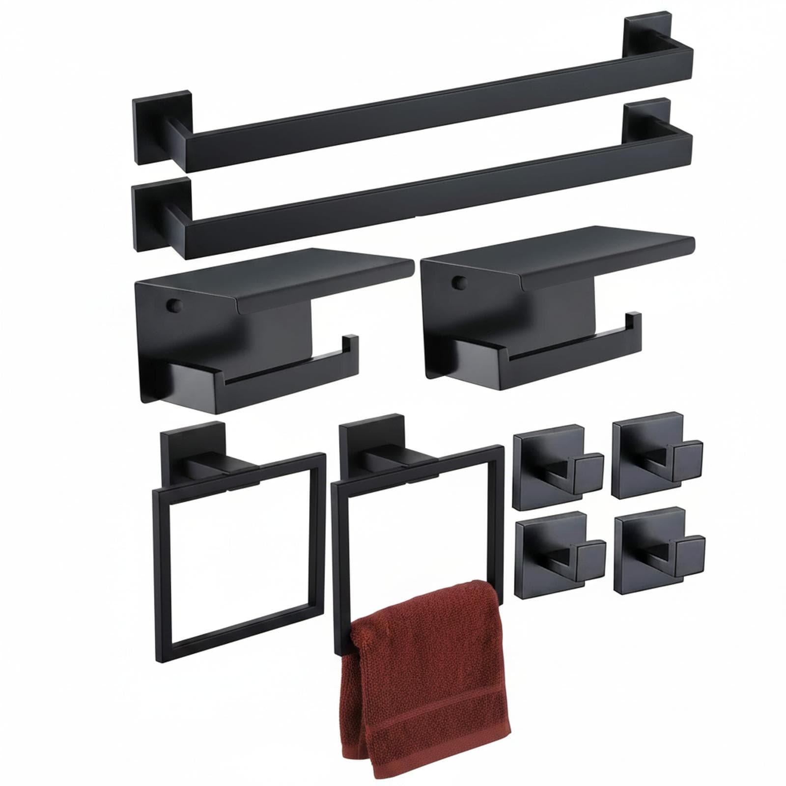 Paradigms Interiors 10 Piece Bathroom Hardware Set SUS304 Stainless Steel Brushed Nickel Includes Towel Bars Towel Rings Toilet Paper Holders Robe Hooks Rustproof Screw Mount