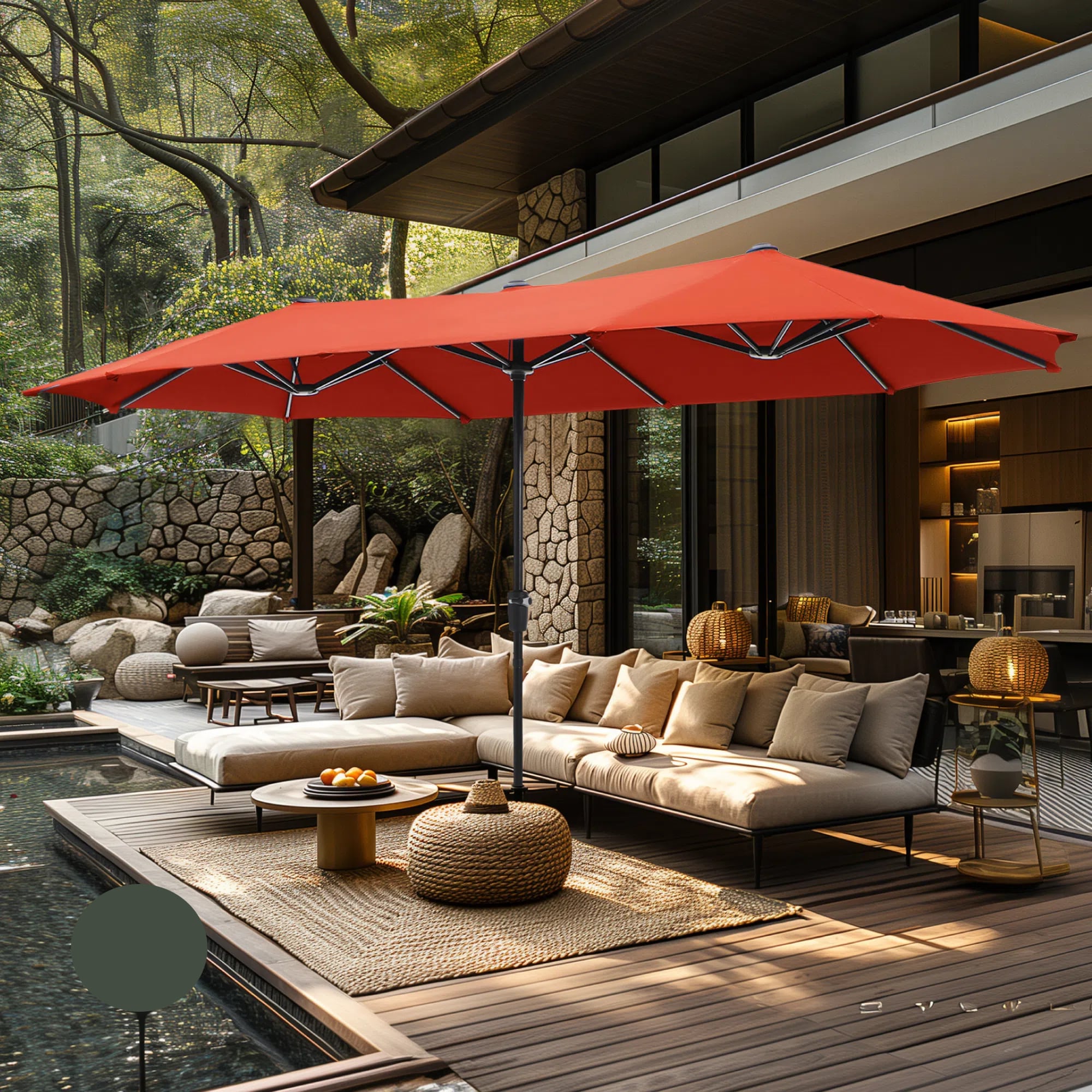 Sunshine Valley E02GM025-M 13-ft Steel Red No-tilt Market Patio Umbrella