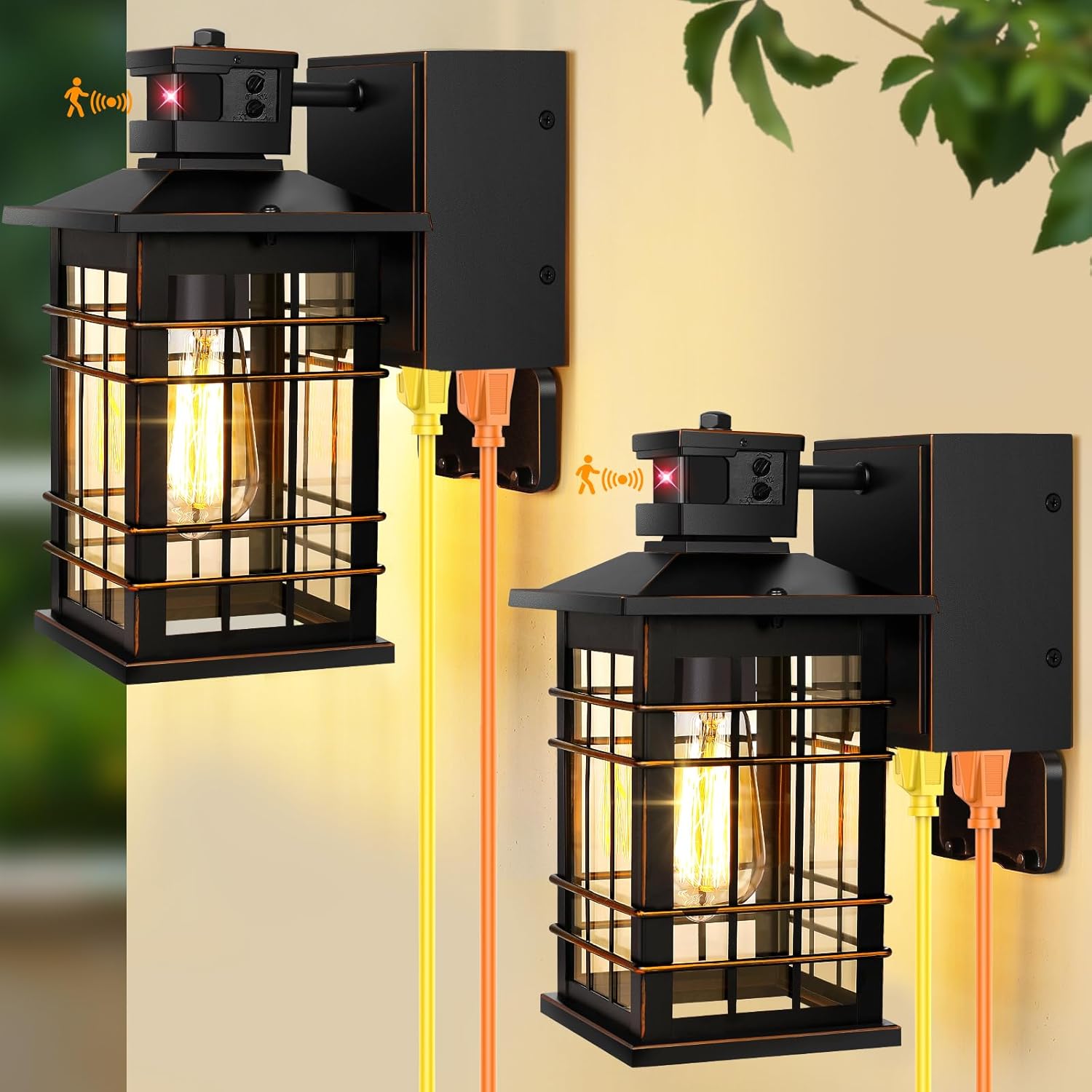 Nordic Hygge YF-WL-0815-BKG-2 Porch Lights with GFCI Outlet 2Pack Motion Sensor Dusk to Dawn Waterproof Outdoor Lights