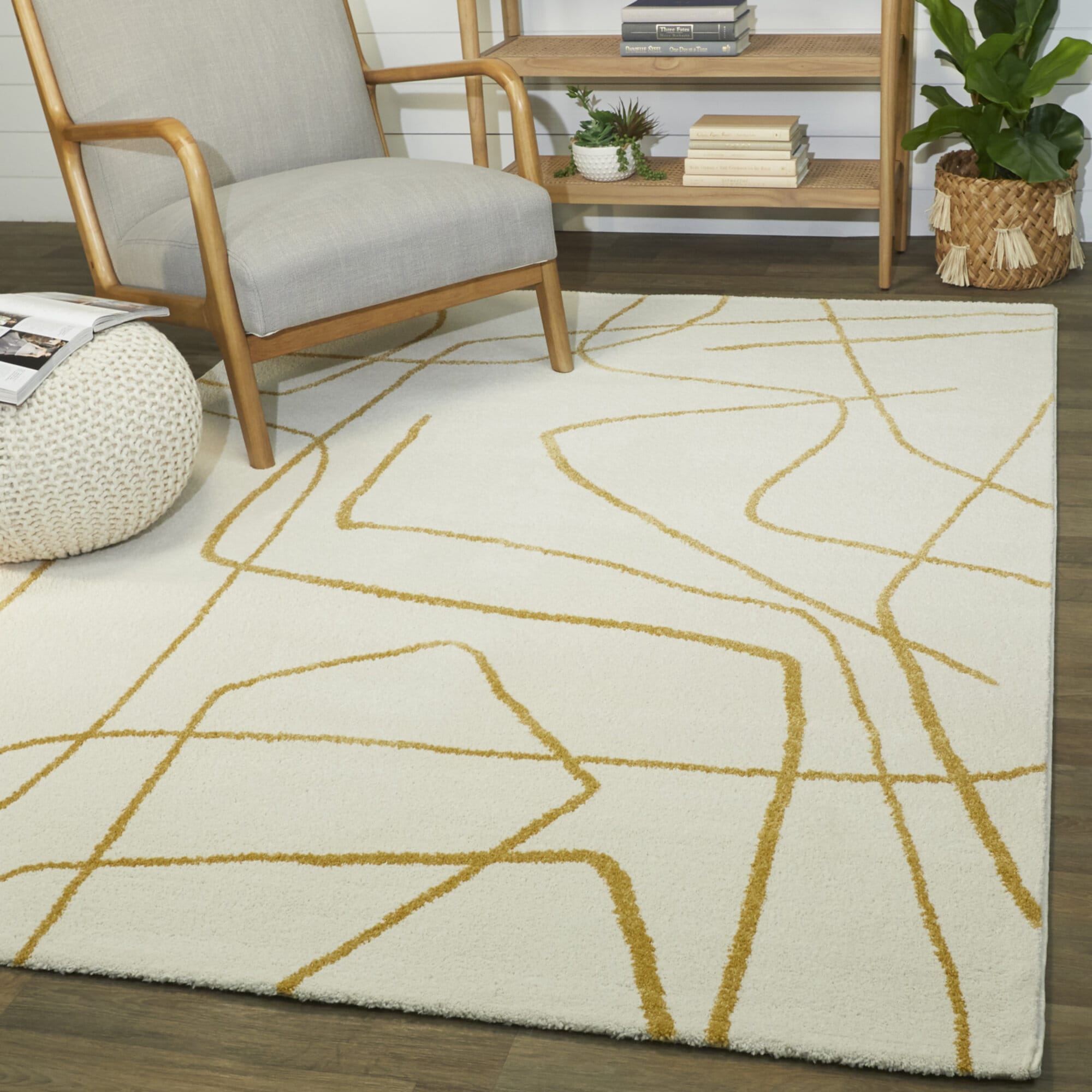 Balta 3122097 6 x 9 (ft) Polypropylene Mustard Rectangular Indoor Abstract Mid-Century Modern Area rug