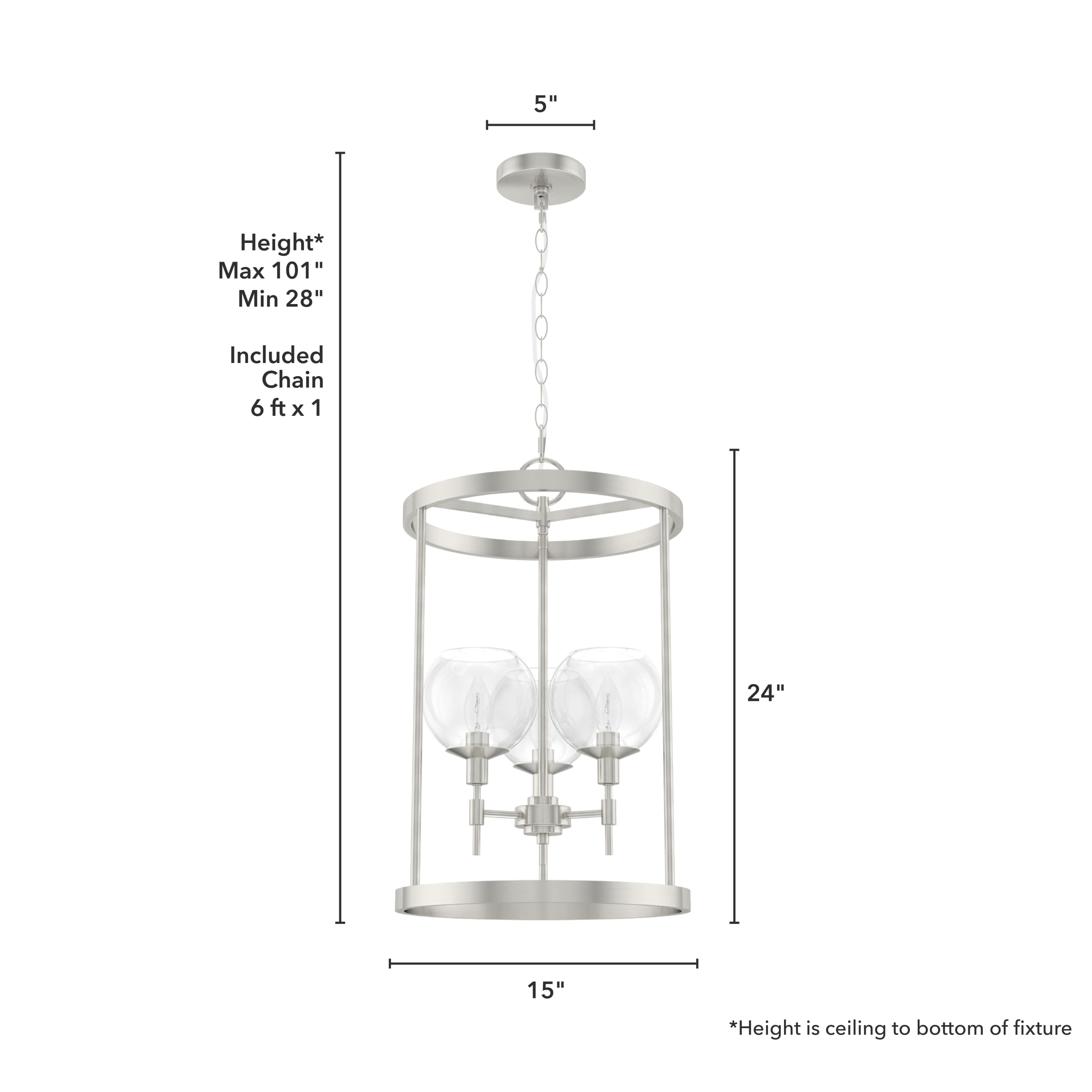 Hunter Xidane 3-Light Brushed Nickel Pendant with Glass Globes