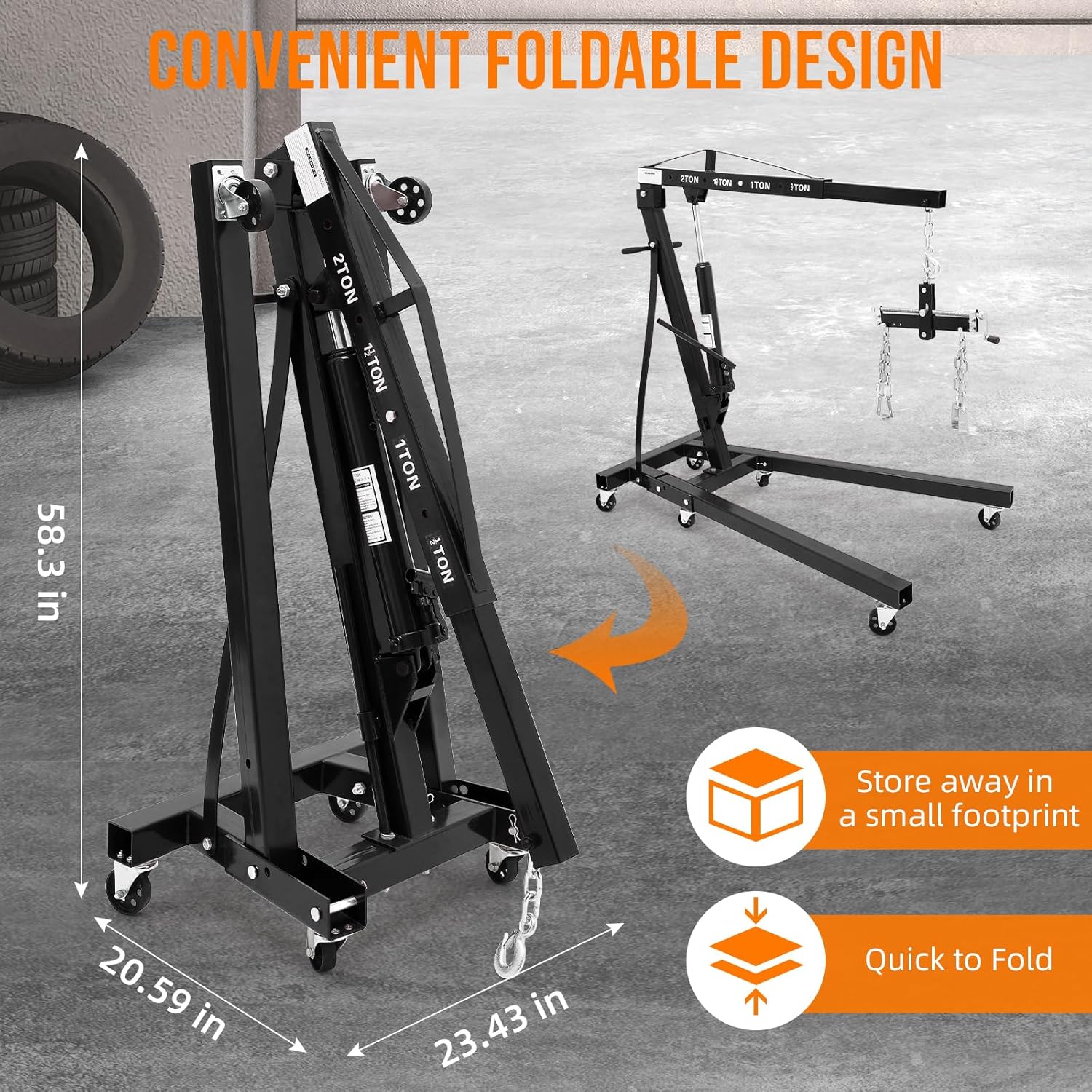 Garvee 2 Ton 4000LBS Foldable Engine Hoist Cherry Picker with Lever 6 ...