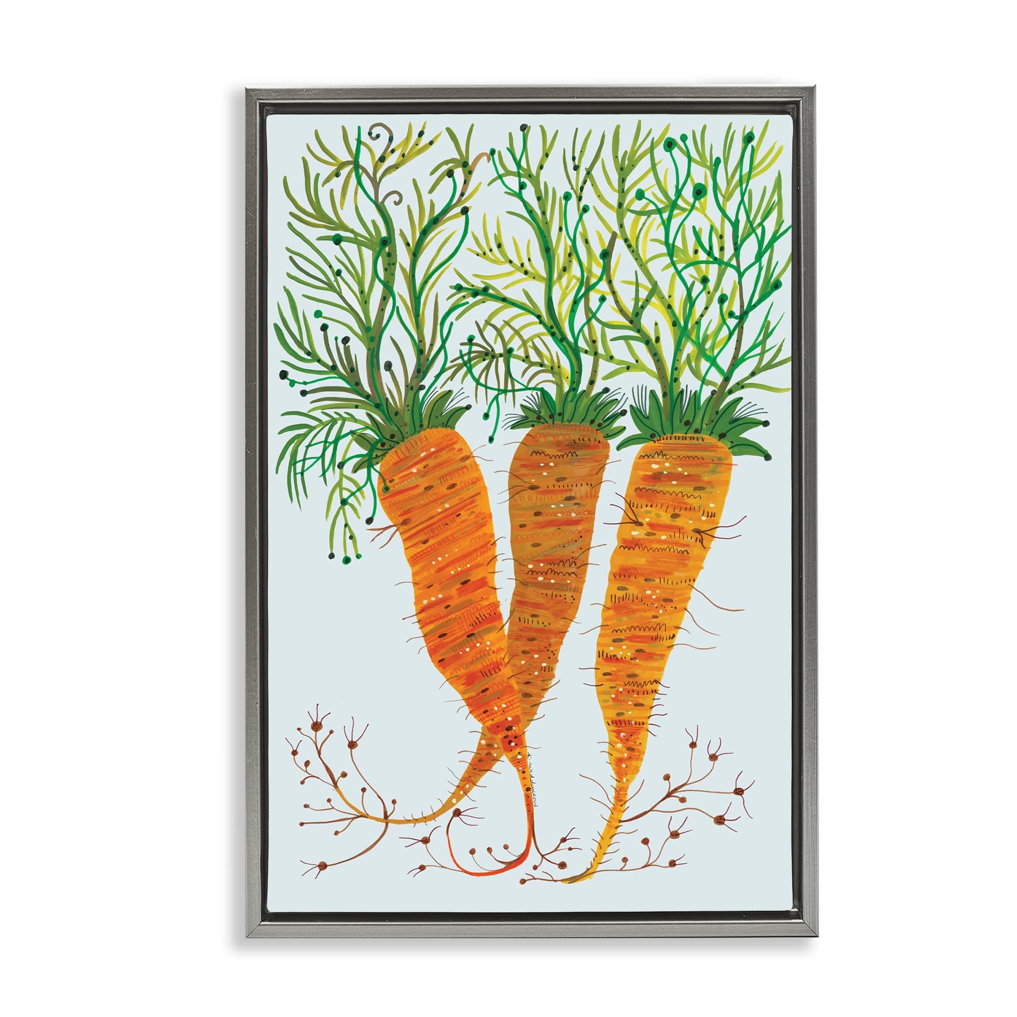 Stupell Industries BS-589-FFL-16X24 Whimsical Garden Carrots Gray Framed Floater Canvas Wall Art By Kay Widdowson 17 x 25