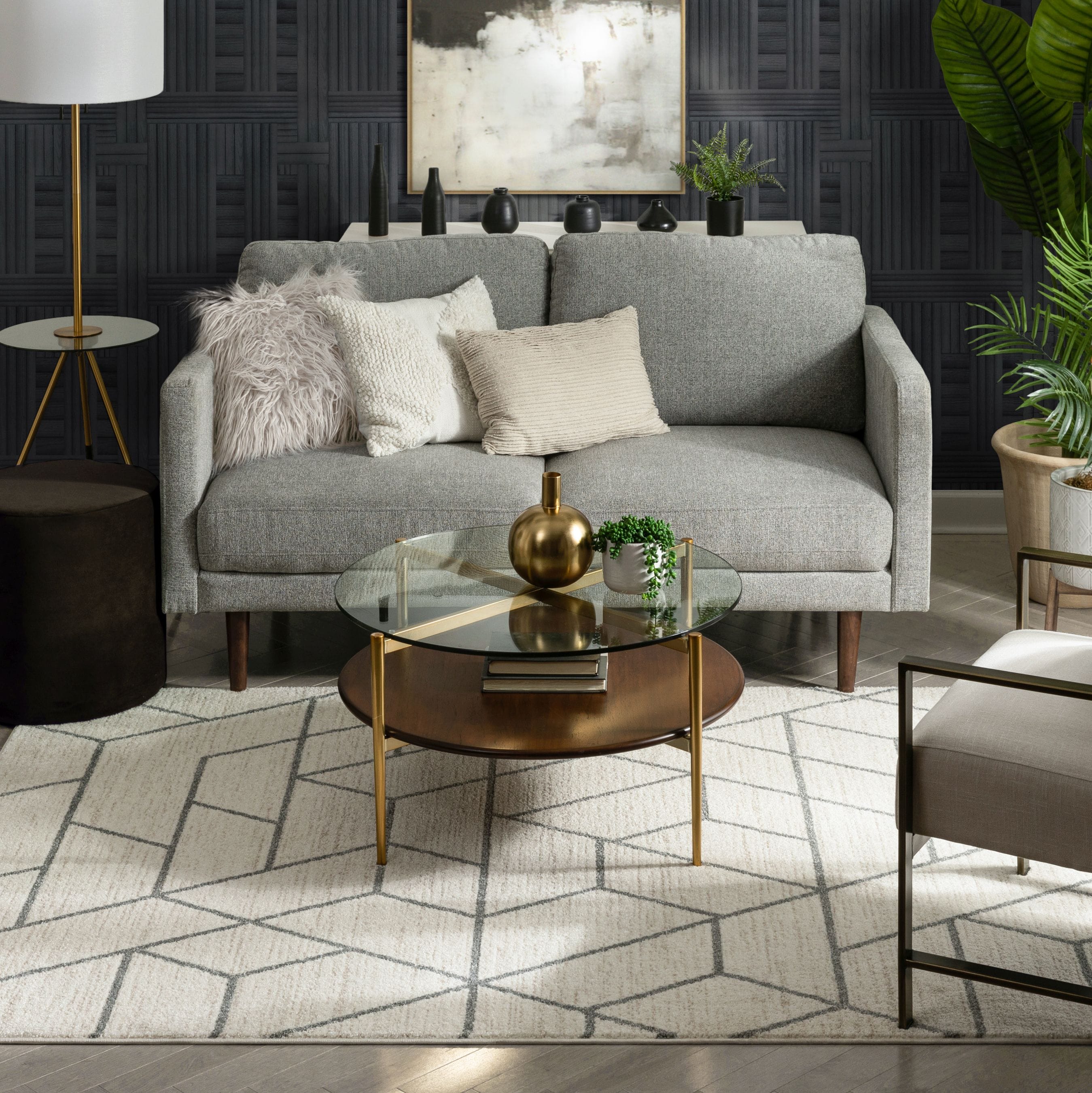 Ivory Geometric Synthetic Reversible Area Rug 3'11" x 5'3"