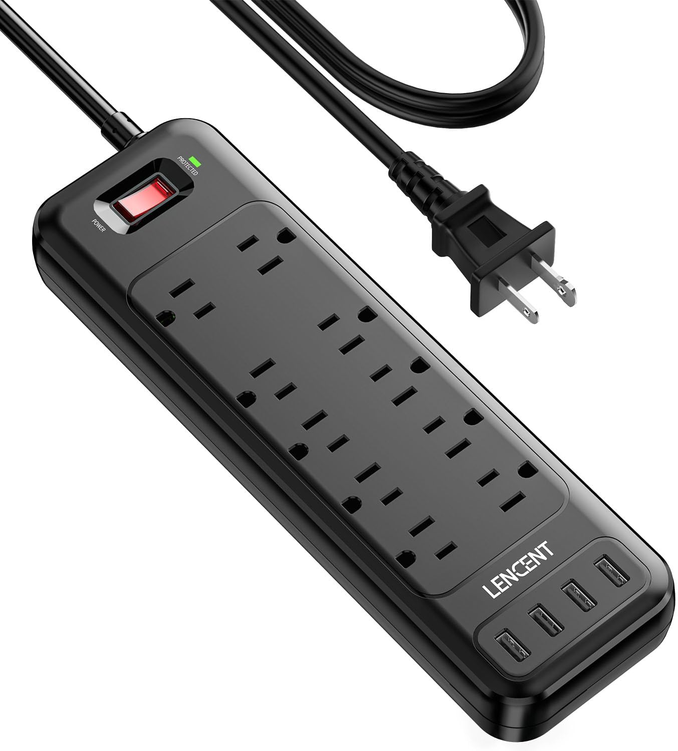 LENCENT  2 Prong Surge Protector Power Strip with USB Ports Polarized 2 Prong to 3 Prong Outlet Adapter 1700J Surge Protector 6ft Extension Cord 10 AC Outlets 4 USB Non Grounded Wall Plug Extender