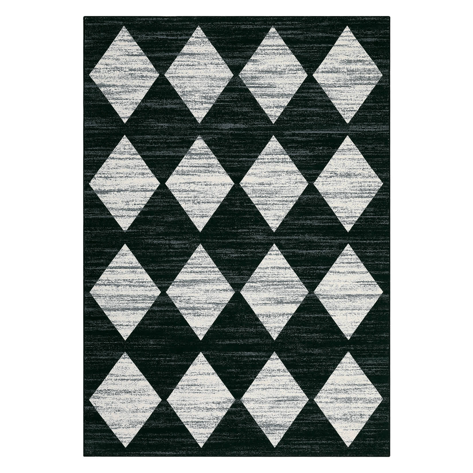 Qeetex LSN-PHO-134PBLDS 5 x 7 ft Polyester Black Rectangular Hallway Bathroom Entryway Kitchen Office Foldable Grid Modern Washable Area Rug