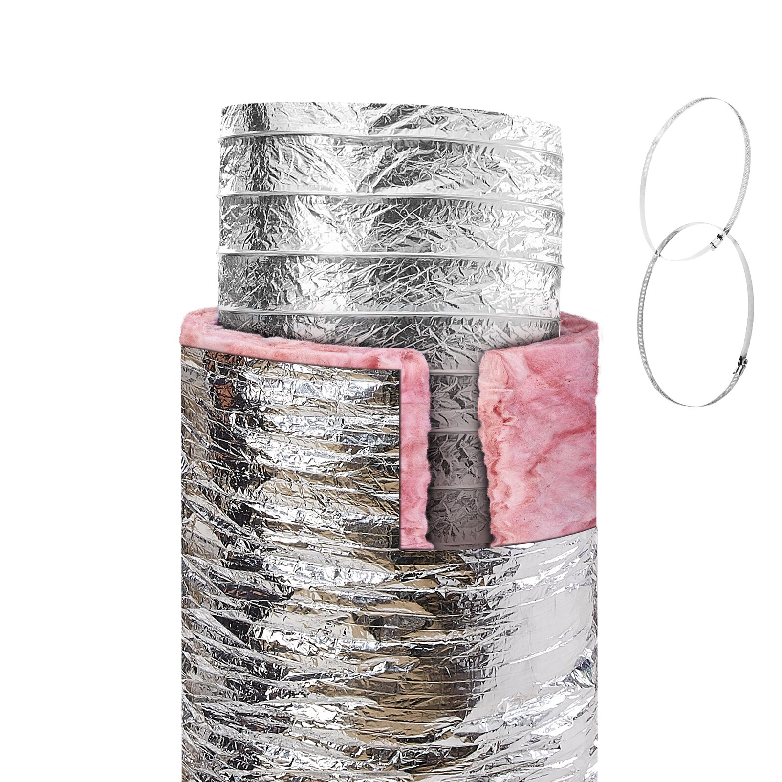 SVOPES SVOPESNTJYGD207146V0 10-in Insulated Flexible Dryer Vent Hose. 25ft with 2 Duct Clamps. Heavy-duty Three-layer Protection For Hvac. Heating. Cooling. Exhaust. R-6 Flame Resistance. Aluminum Material