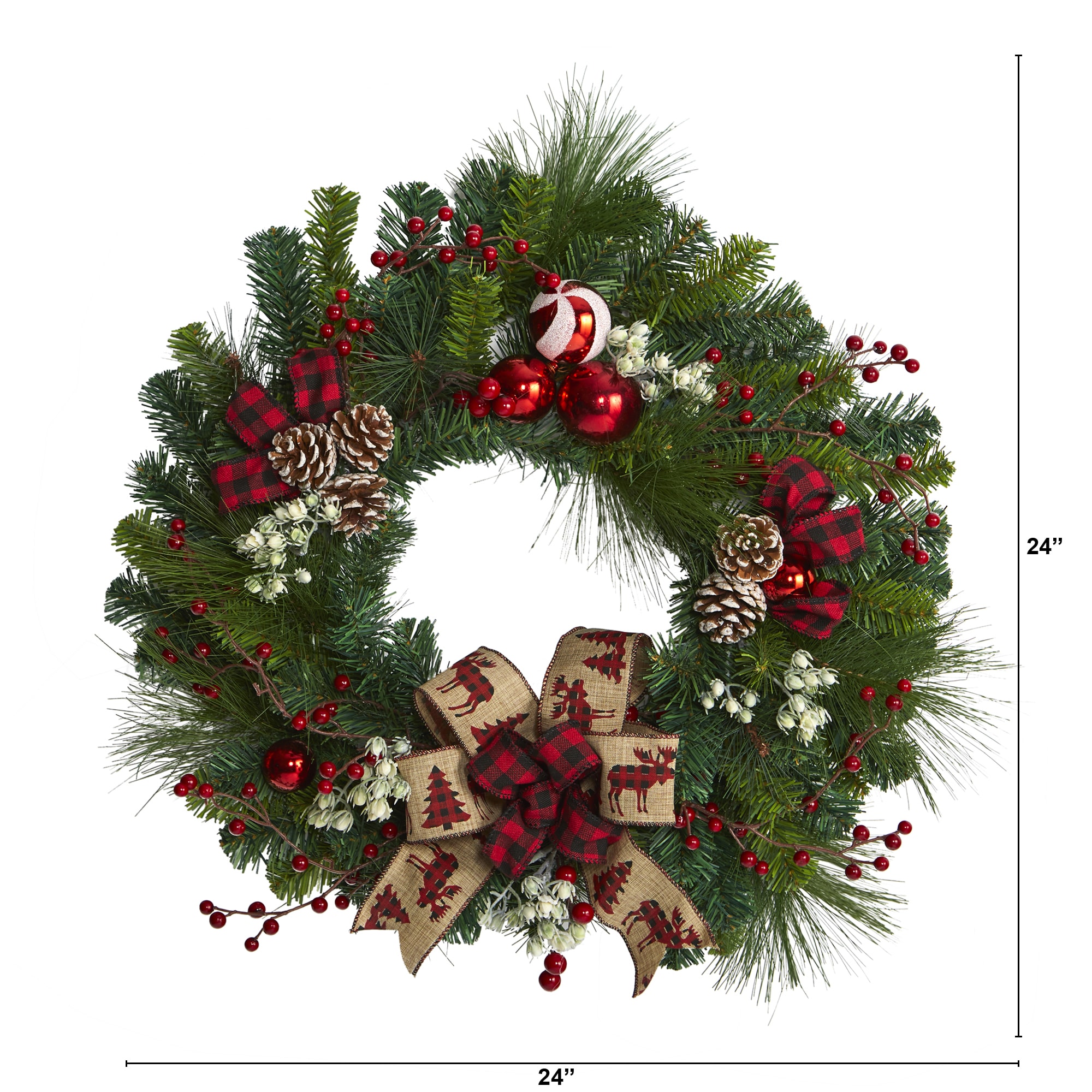 Winterberry Pine 18" Artificial Christmas Wreath with Red and White Accents