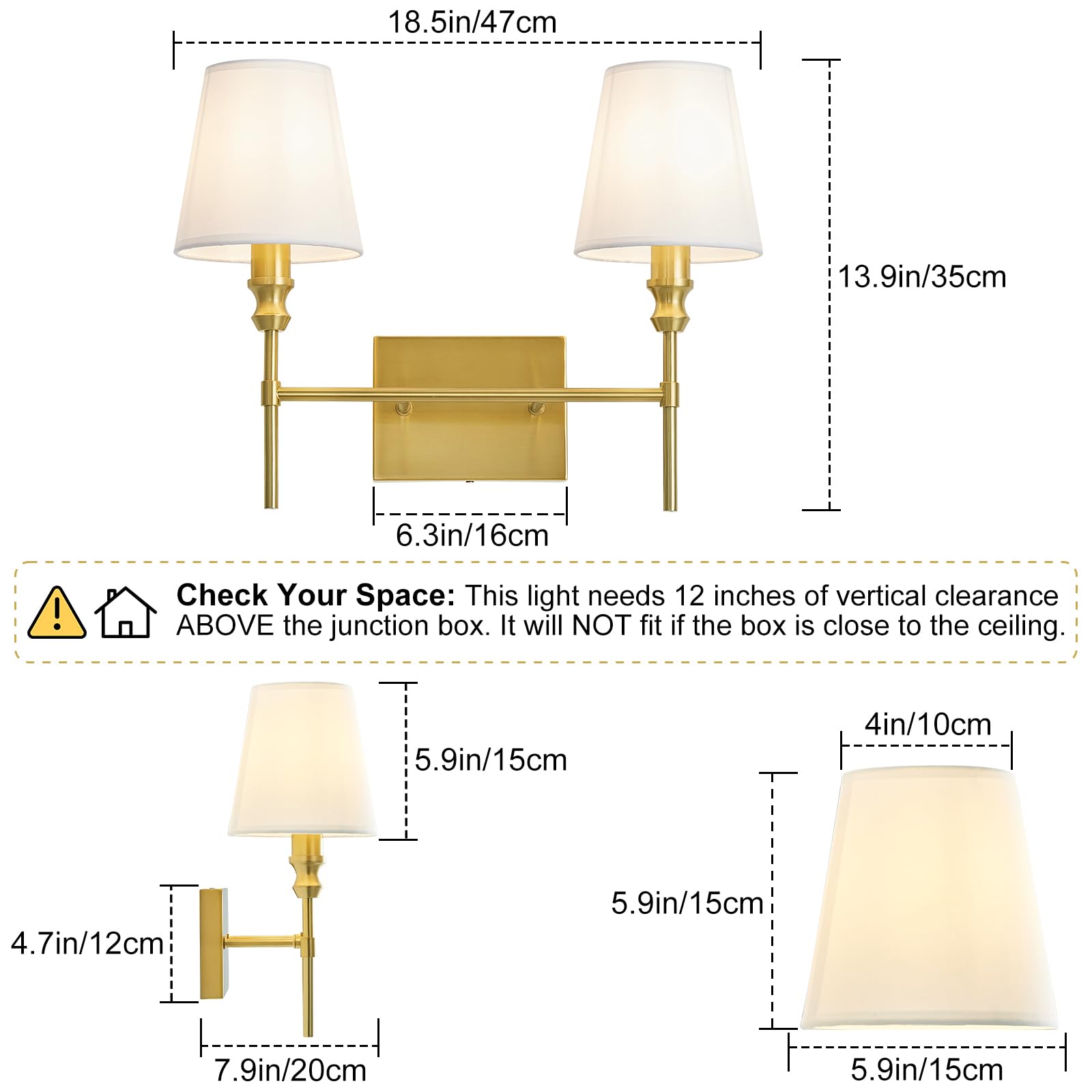 AOIZGMY Bathroom Light Fixtures Over Mirror Brush Brass Vintage Wall ...