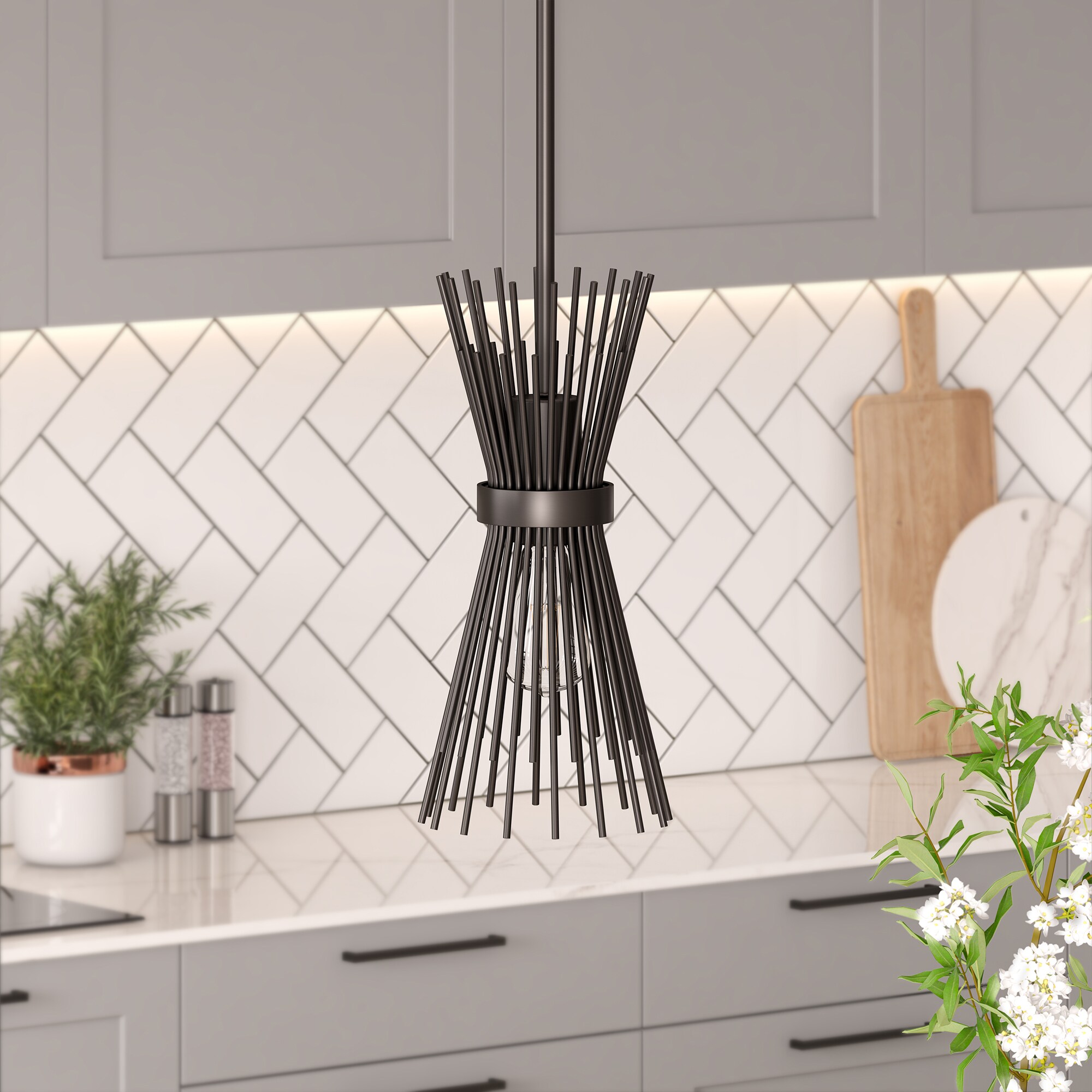 Hailey Home PD0694 Andromeda Blackened Bronze Transitional Drum Medium Hanging Pendant light