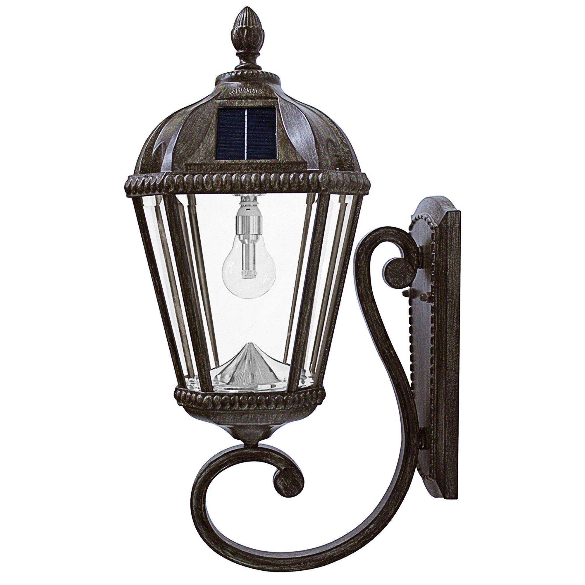 Gama Sonic Royal Bulb 1-Light 21-in Weathered Bronze Solar Outdoor Wall  Light in the Outdoor Wall Lights department at