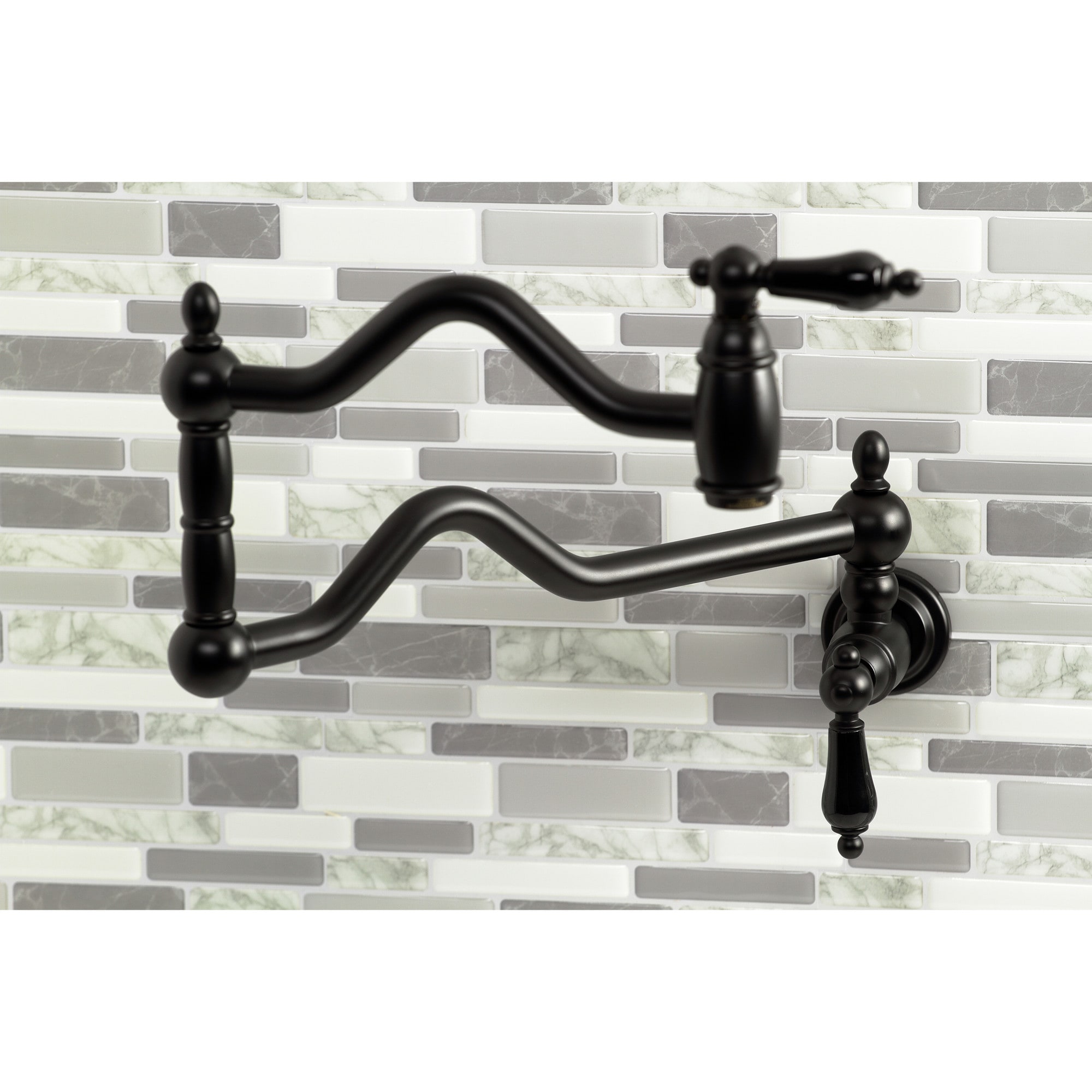 Kingston Brass WLKS2100PKL Duchess Matte black Double Handle Wall-mount Pot Filler Kitchen Faucet with Sprayer