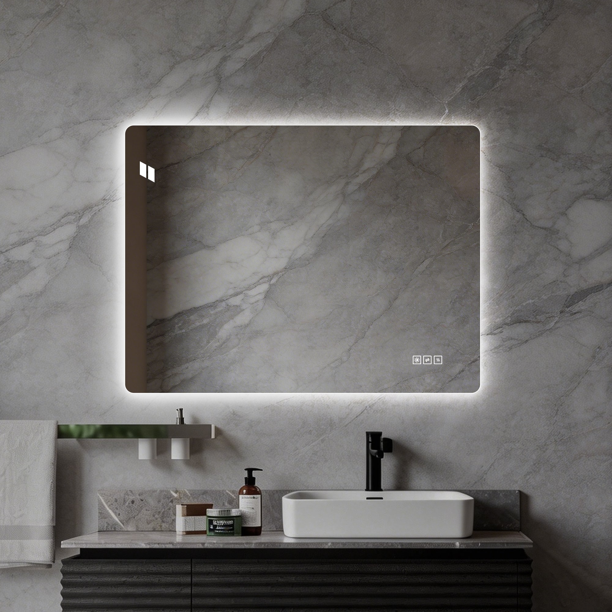 Clihome Bathroom Mirror with Led Lights Front and Backlit 32-in x 24-in Polished Frameless Rectangle Dimmable LED Lighted Fog Free Bathroom Vanity Mirror ( Clear )