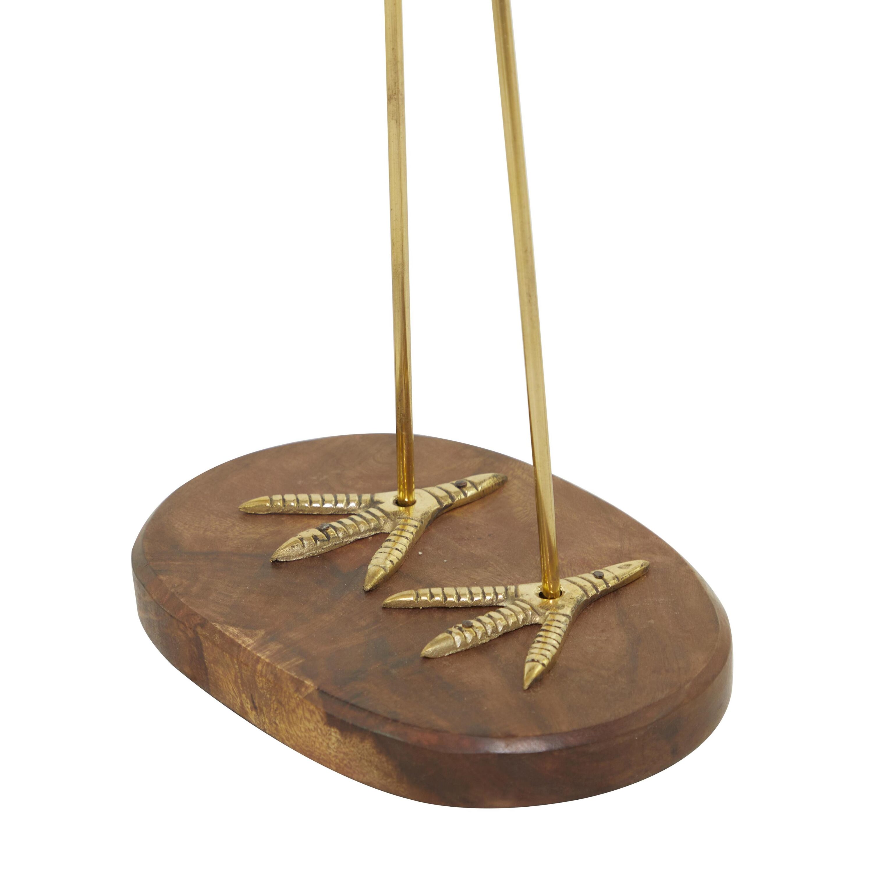 Gold and Wood Standing Egret Sculptures with Beaded Accents, 27"H