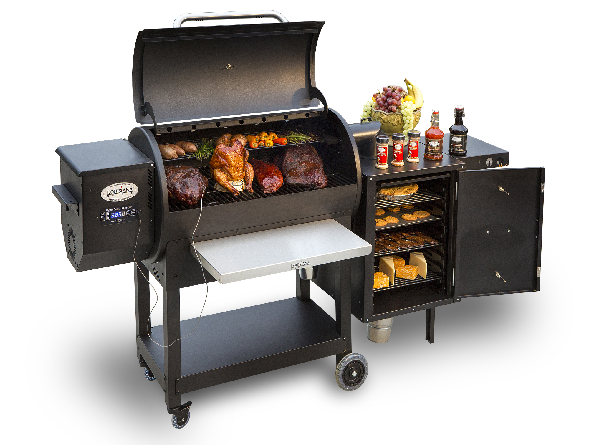 Louisiana Grills 10838 19 Inch Smart Table Top Wood Pellet Grill with Smoker,  333 sq. in. Total Cooking Space, Pressurized Cooking System™, 10-pound  Pellet Hopper, Programmable Meat Probe, One-Touch Ignition, and Standard