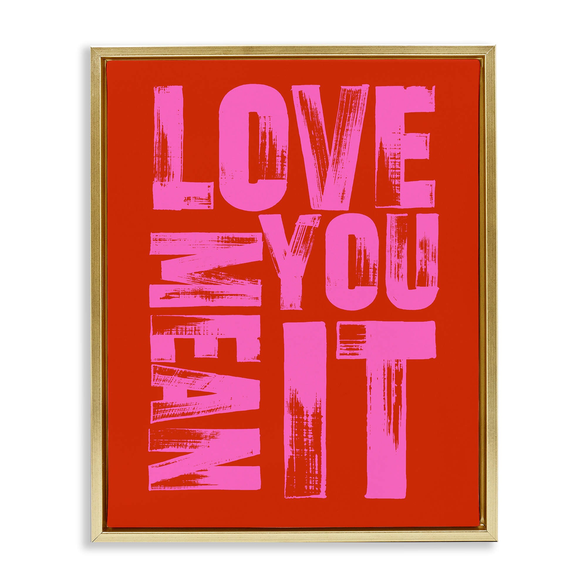 Stupell Industries BS-943-FFG-24X30 Love You Mean It on Red Gold Framed Floater Canvas Wall Art By House of Lulu 25 x 31