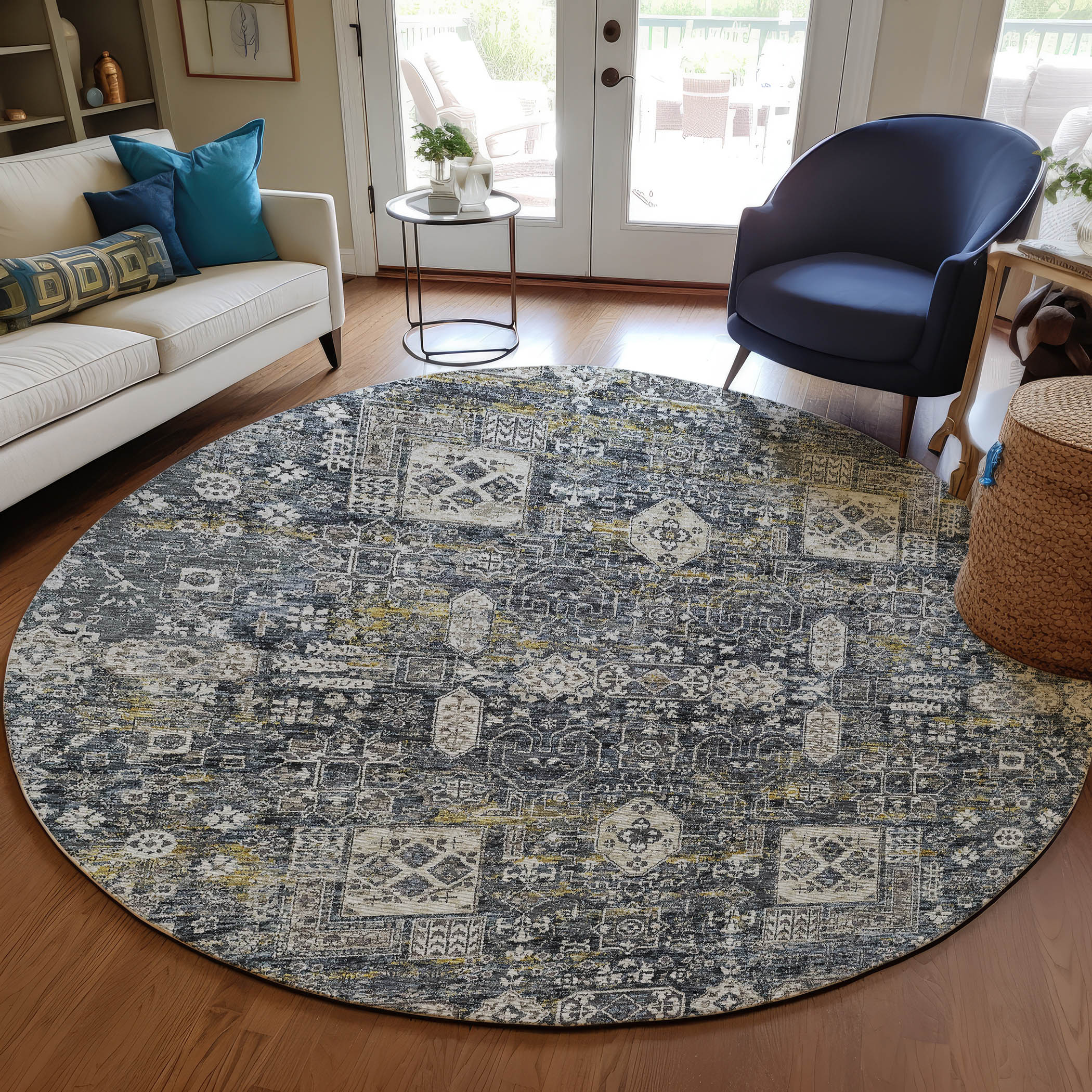 Addison Rugs ACN637CC8RO Chantille ACN637CC 8 x 8 (ft) Polyester Charcoal Round Indoor/Outdoor Geometric Machine washable Area rug