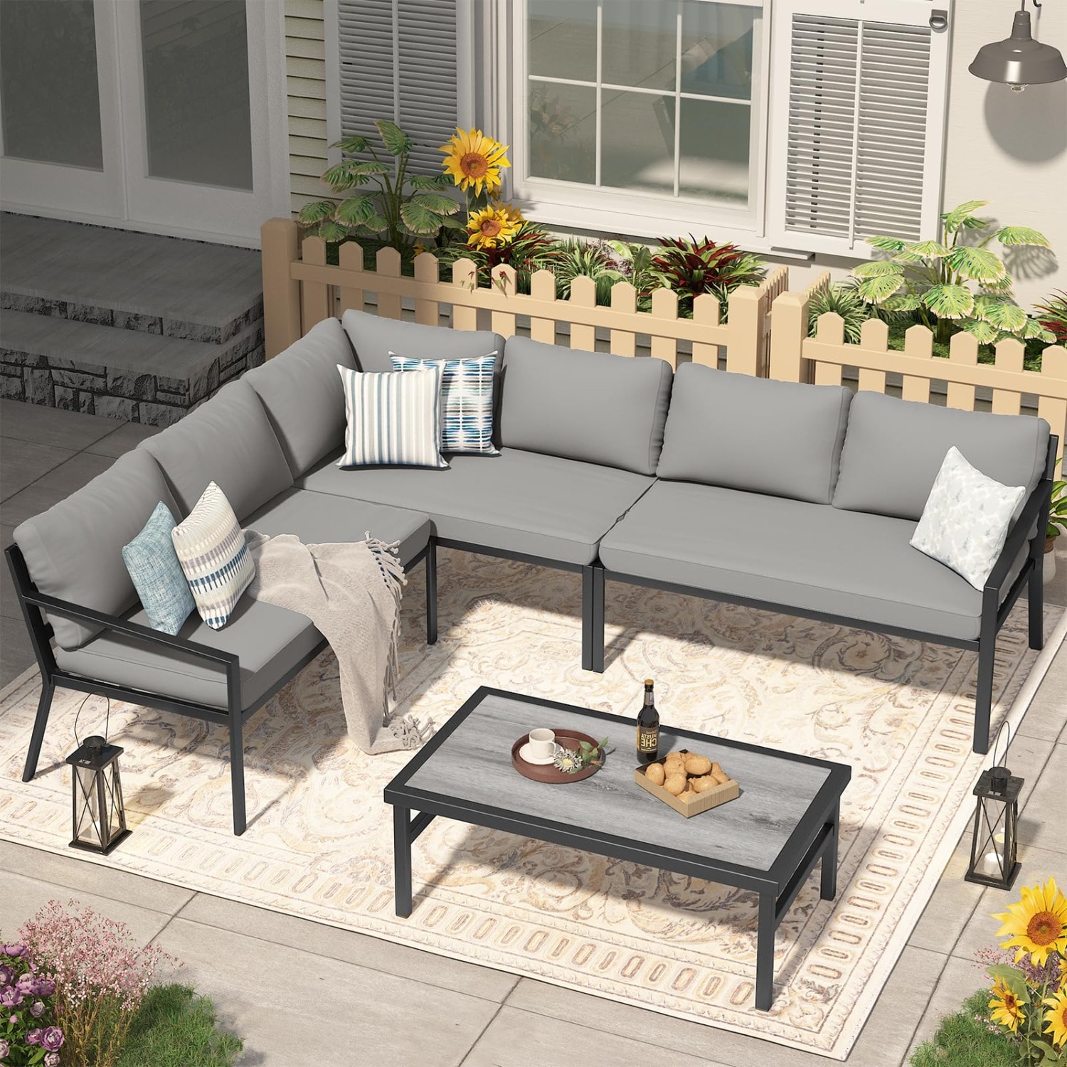AECOJOY 16500GR-LS01 Conversation Set Outdoor Sectional with Gray Cushions and Aluminum Frame