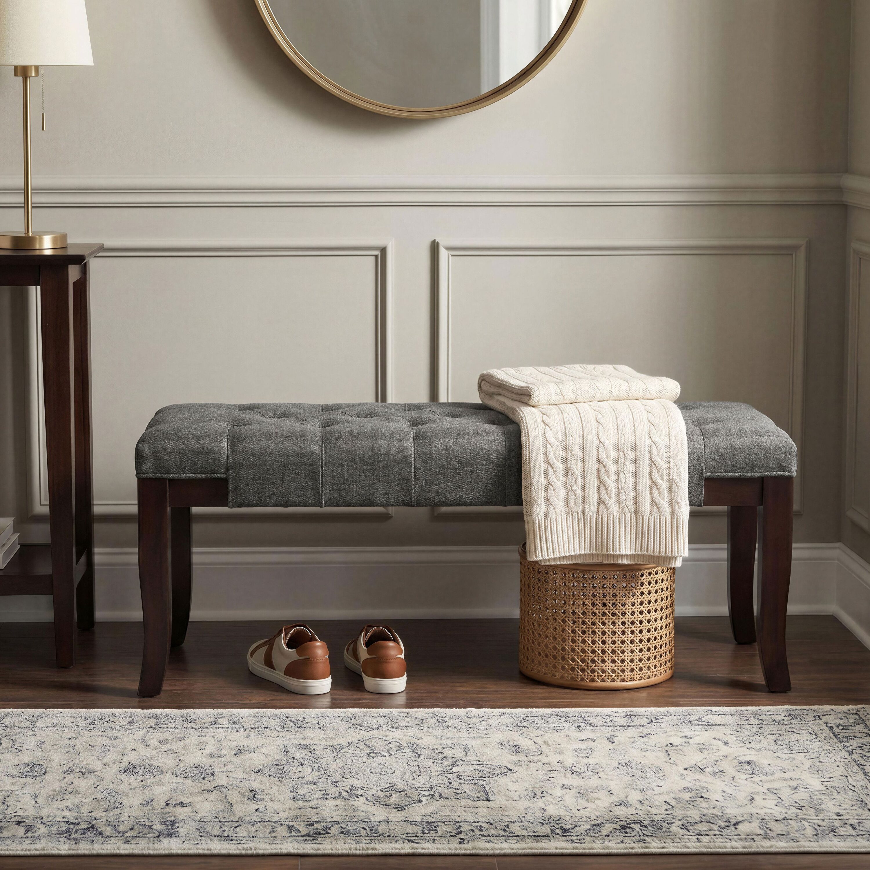 Blisstyle Linon Tufted Bench Fabric Gray in the Benches department at ...