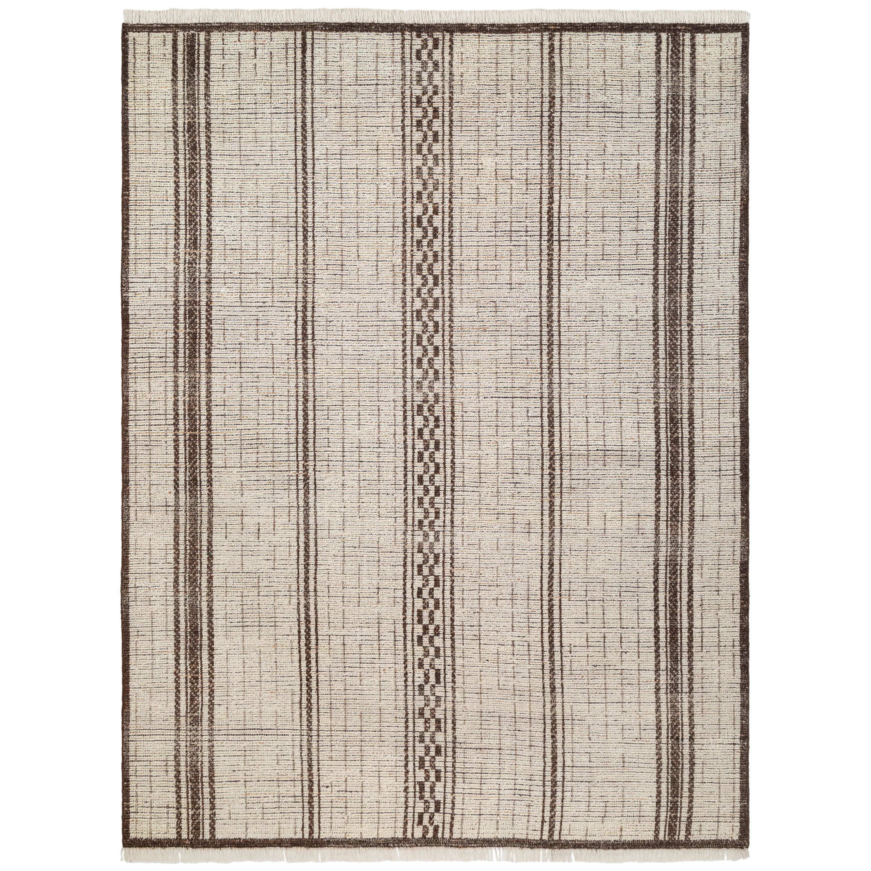 Obeetee MES79991823BGE Mesa 8 x 10 (ft) Knotted Wool Beige Rectangular Indoor Stripe Area rug