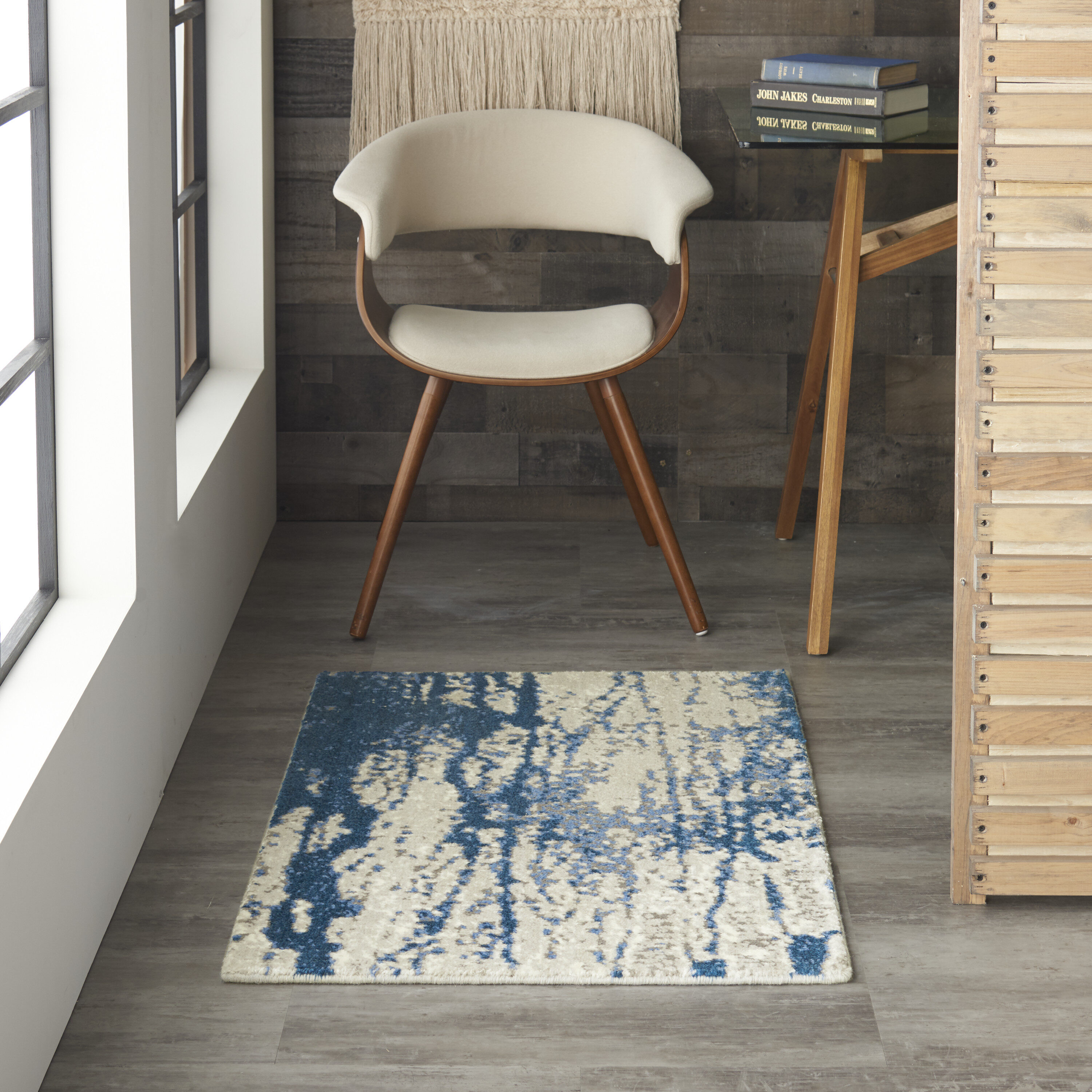 Twilight Abstract Blue and Ivory Wool-Blend 2x3 Area Rug