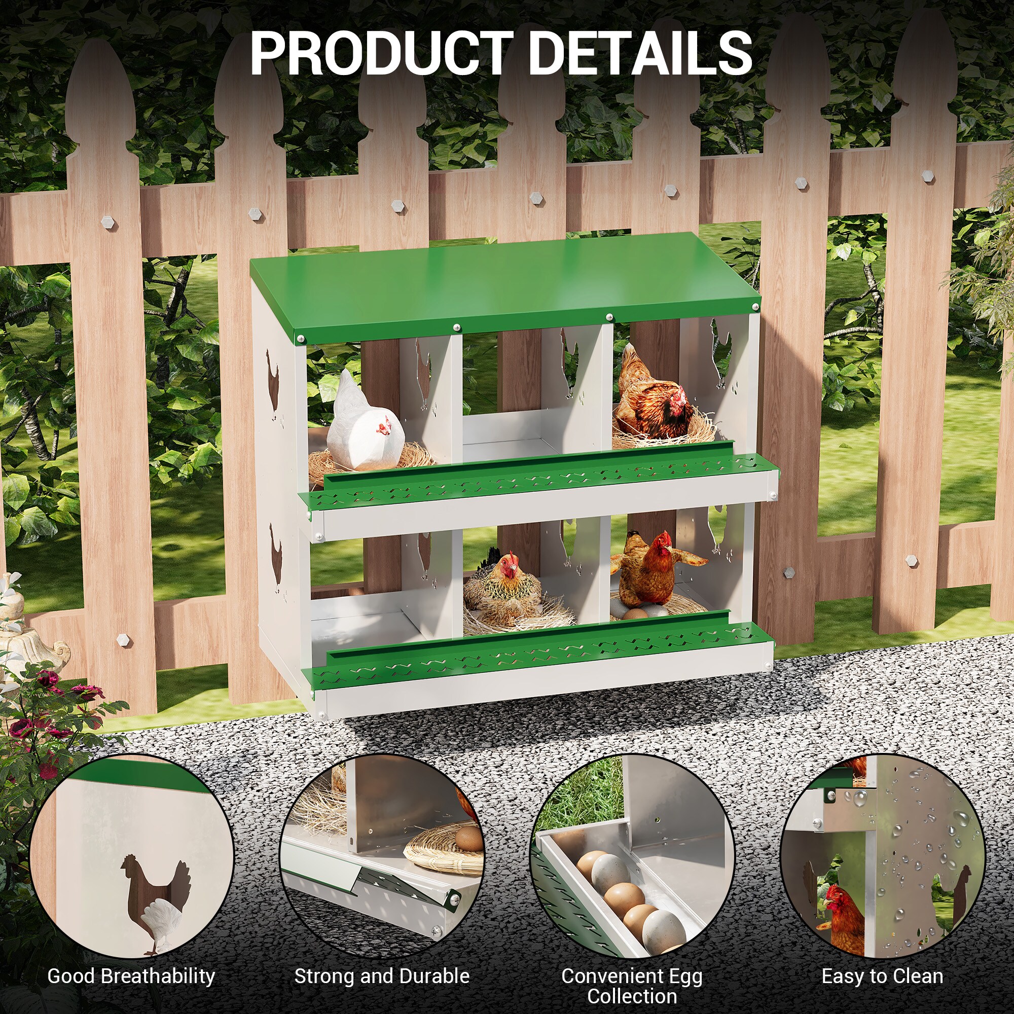 Garvee 6 hole green galvanized chicken nesting box roll out egg ...