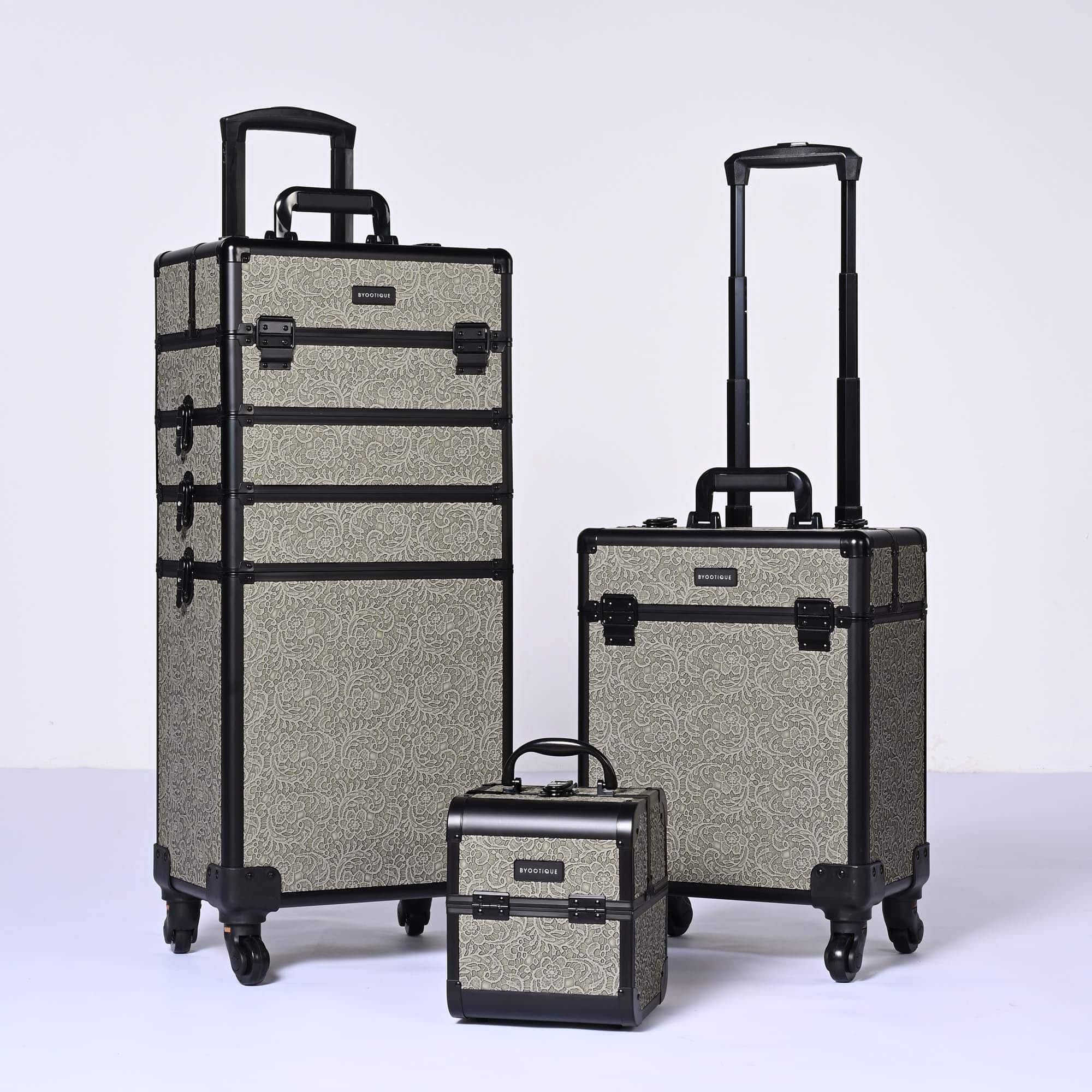 Yescom 12MKCSET-LMS-R09-LO Byootique 3 Piece Makeup Train Cases Cosmetic Organizer Kit Rococo GainsBoro