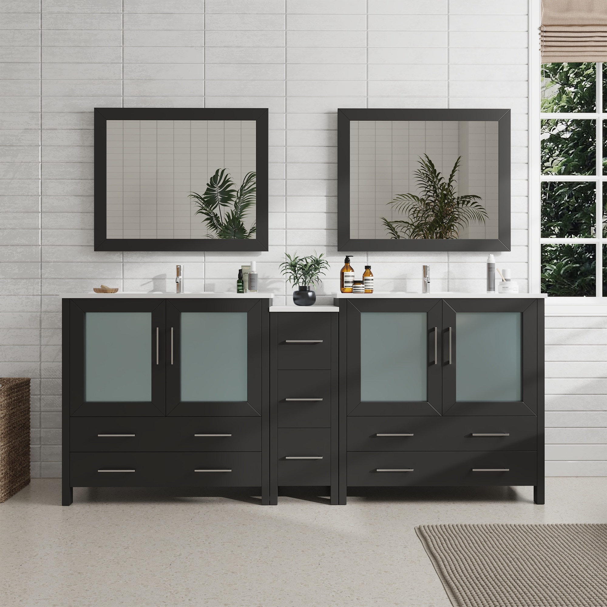 Vanity Art VA3036-84E Brescia 84-in Espresso Undermount Double sink Bathroom Vanity with White Ceramic Top (Mirror Included)