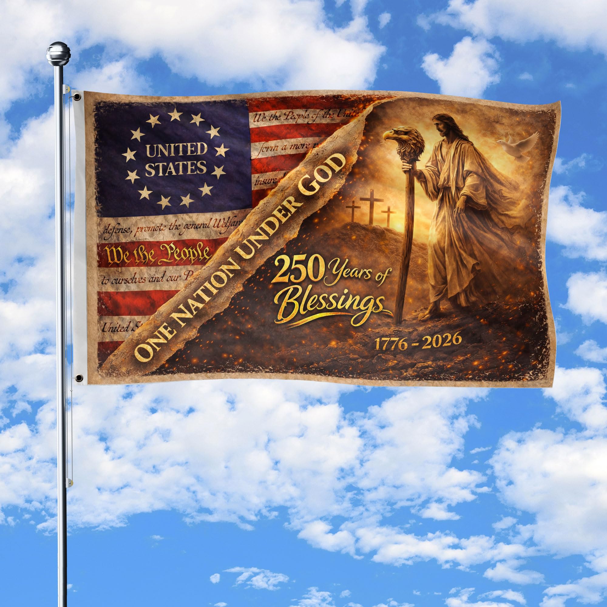 Wudkey 250 Years Christian Patriot American Flags B