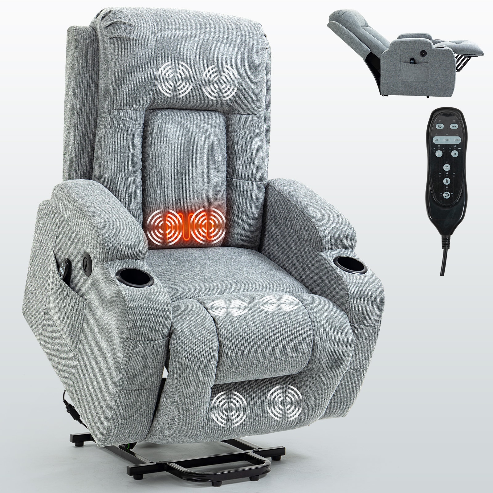 Clihome CL-CO00030 Gray Polyester Upholstered Powered Reclining Massage chair with Lift Assistance