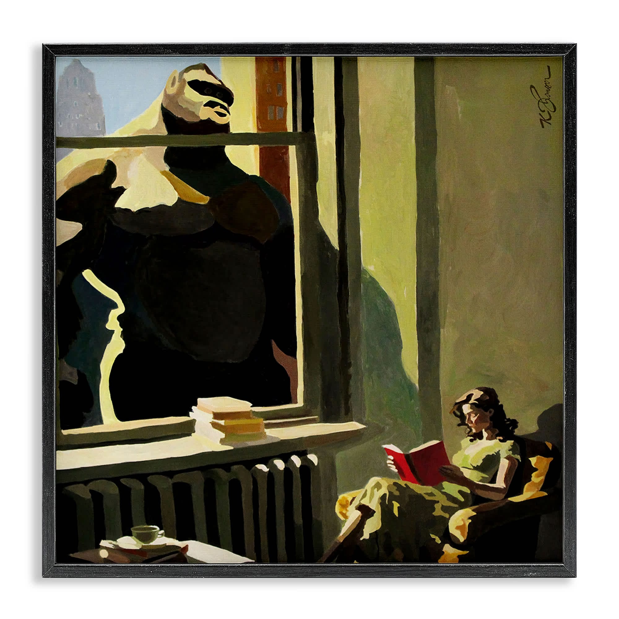Stupell Industries BS-819-FR-17X17 Gorilla in Window Scene Framed Giclee design by Keith Thomson